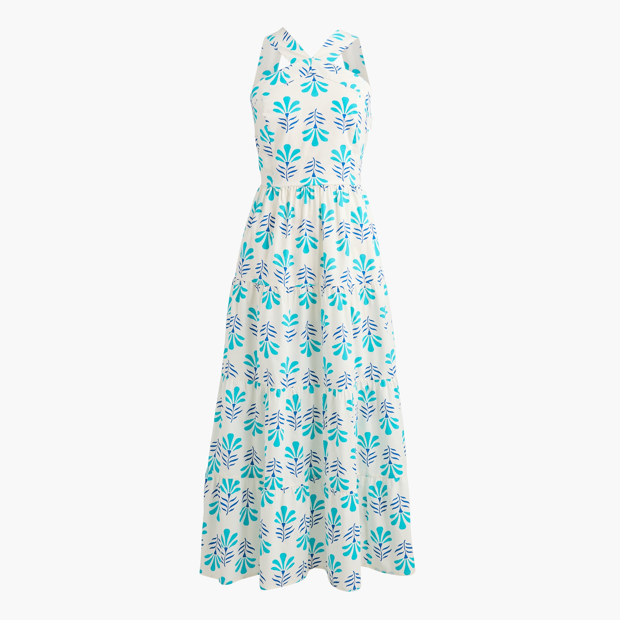 Printed tiered halter midi dress