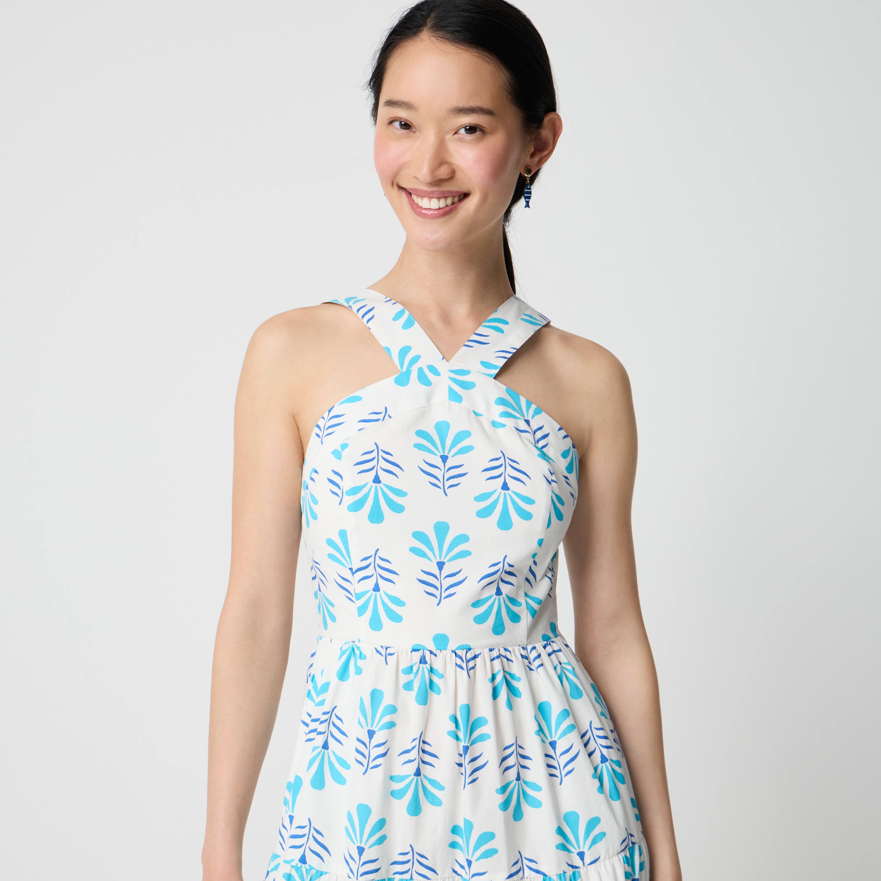 tiered halter midi dress Kiko Tiered Halter Midi Dress with Cutout