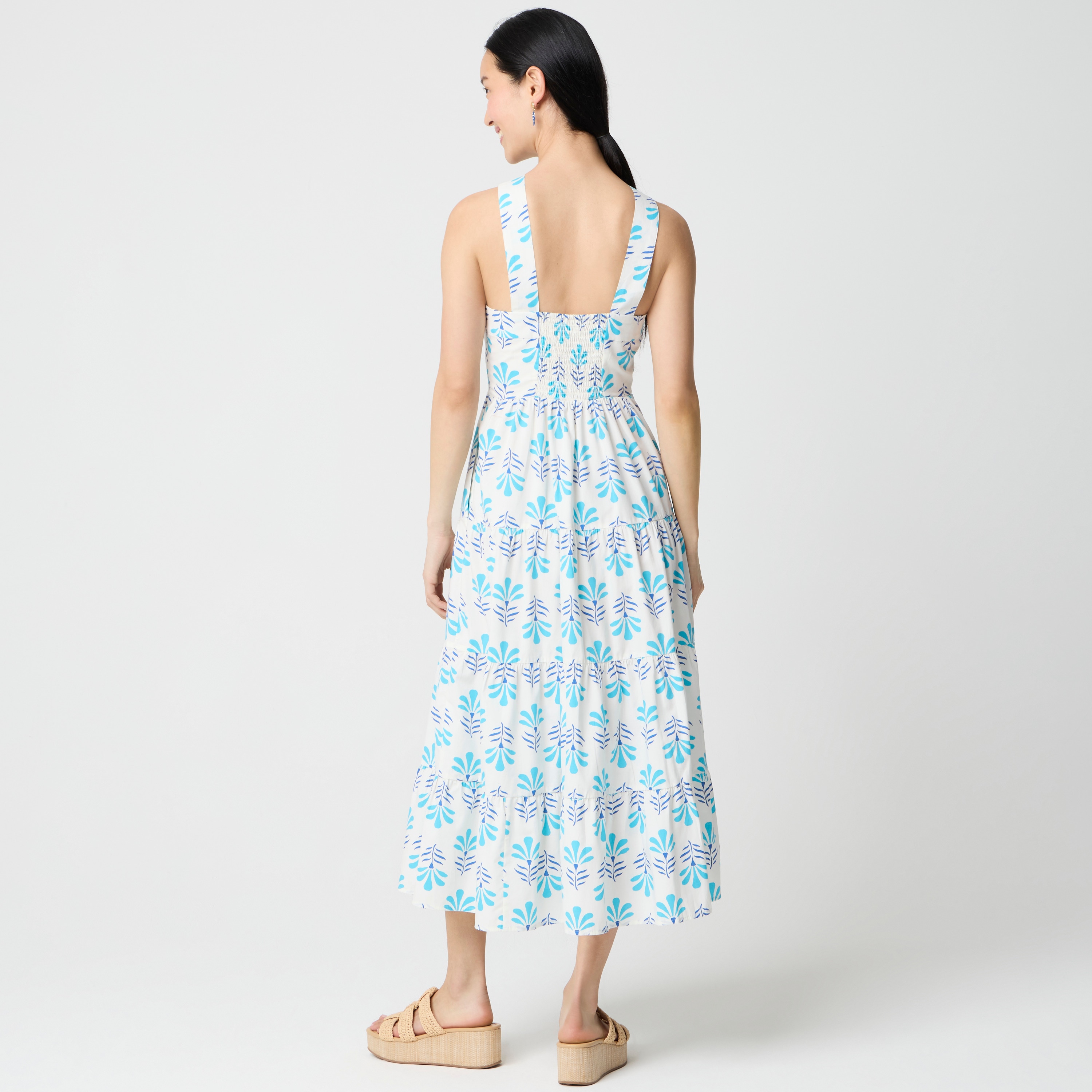 Printed tiered halter midi dress