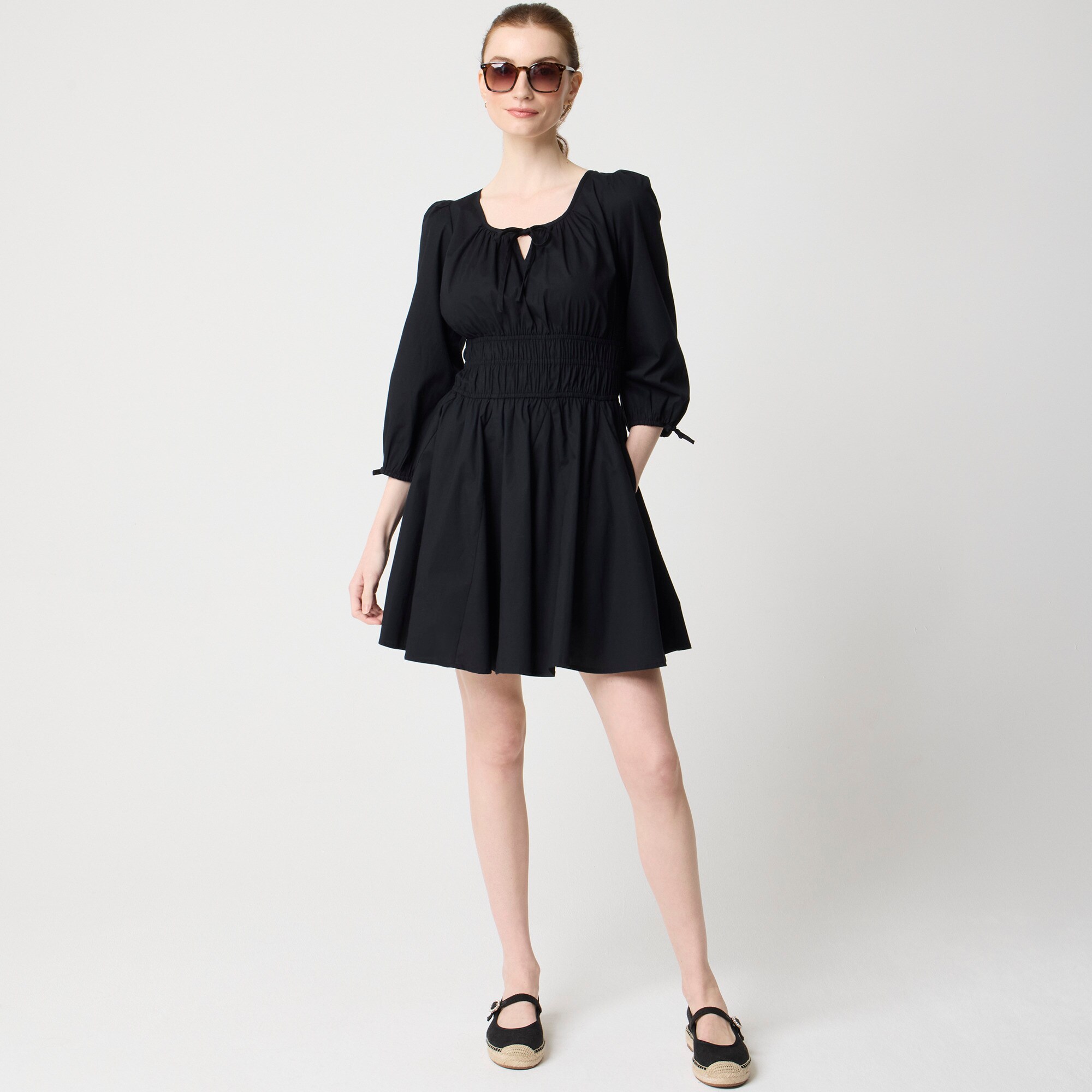 Smocked-waist mini dress