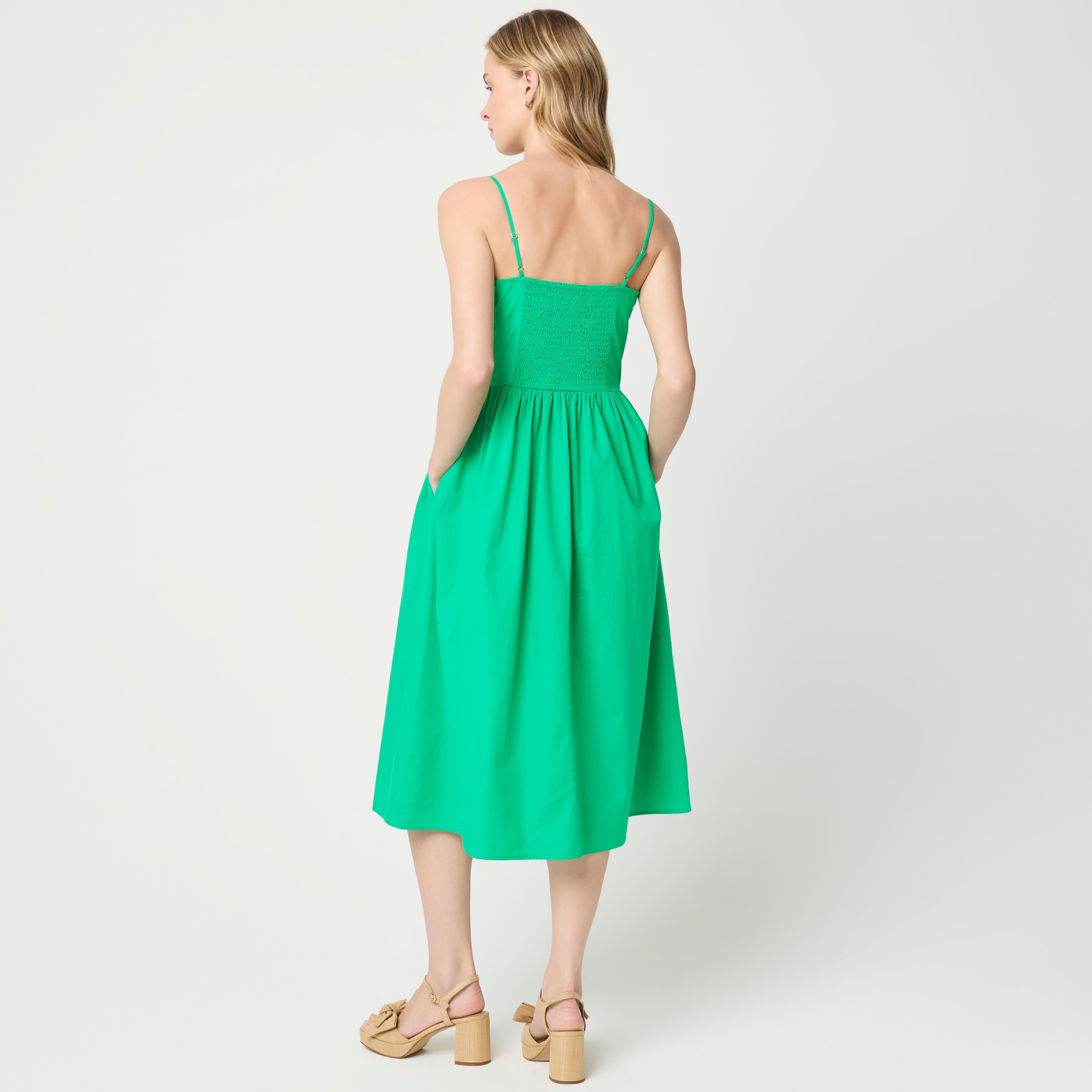Scallop-trim button-front midi dress