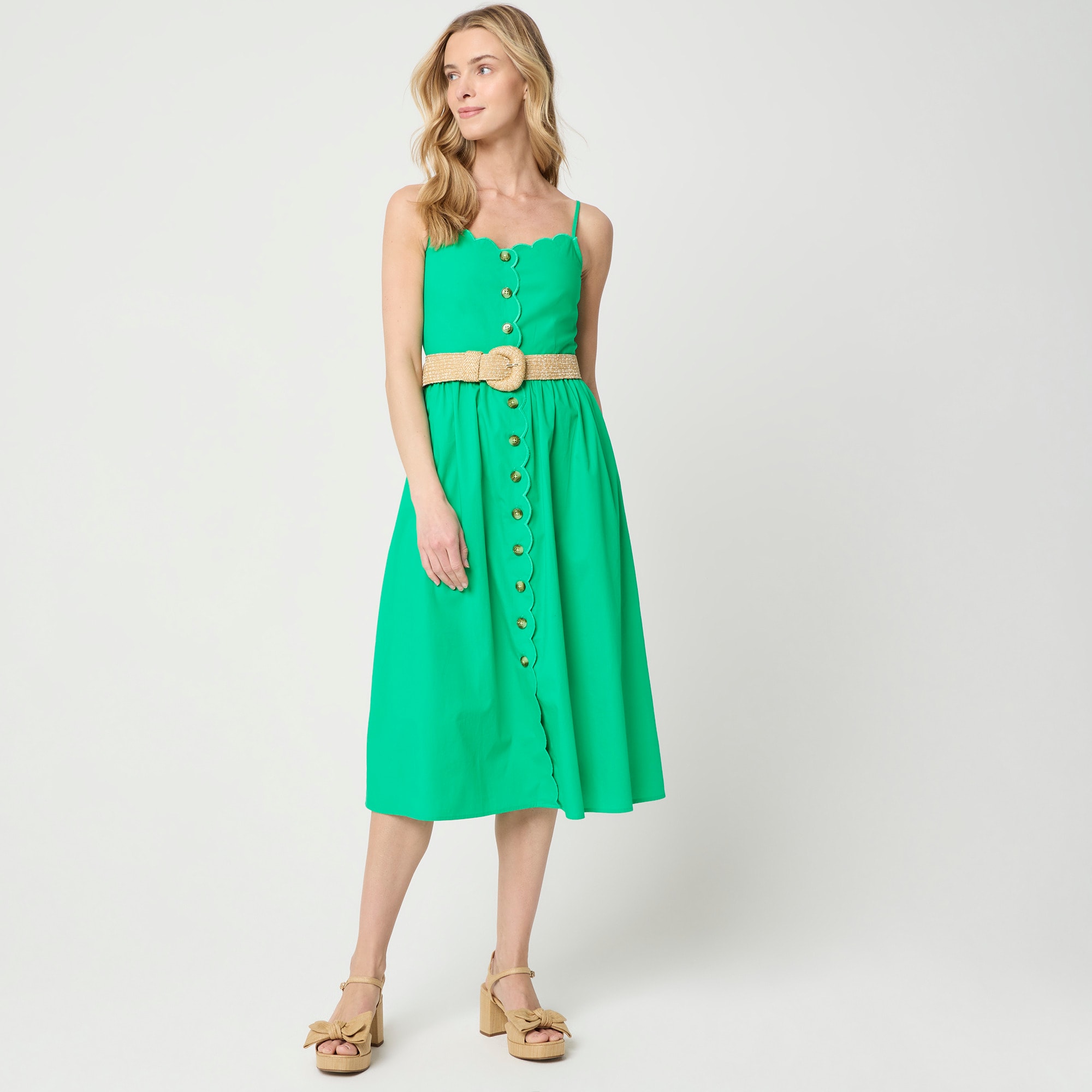 Scallop-trim Button-front Midi Dress For Women | Factory