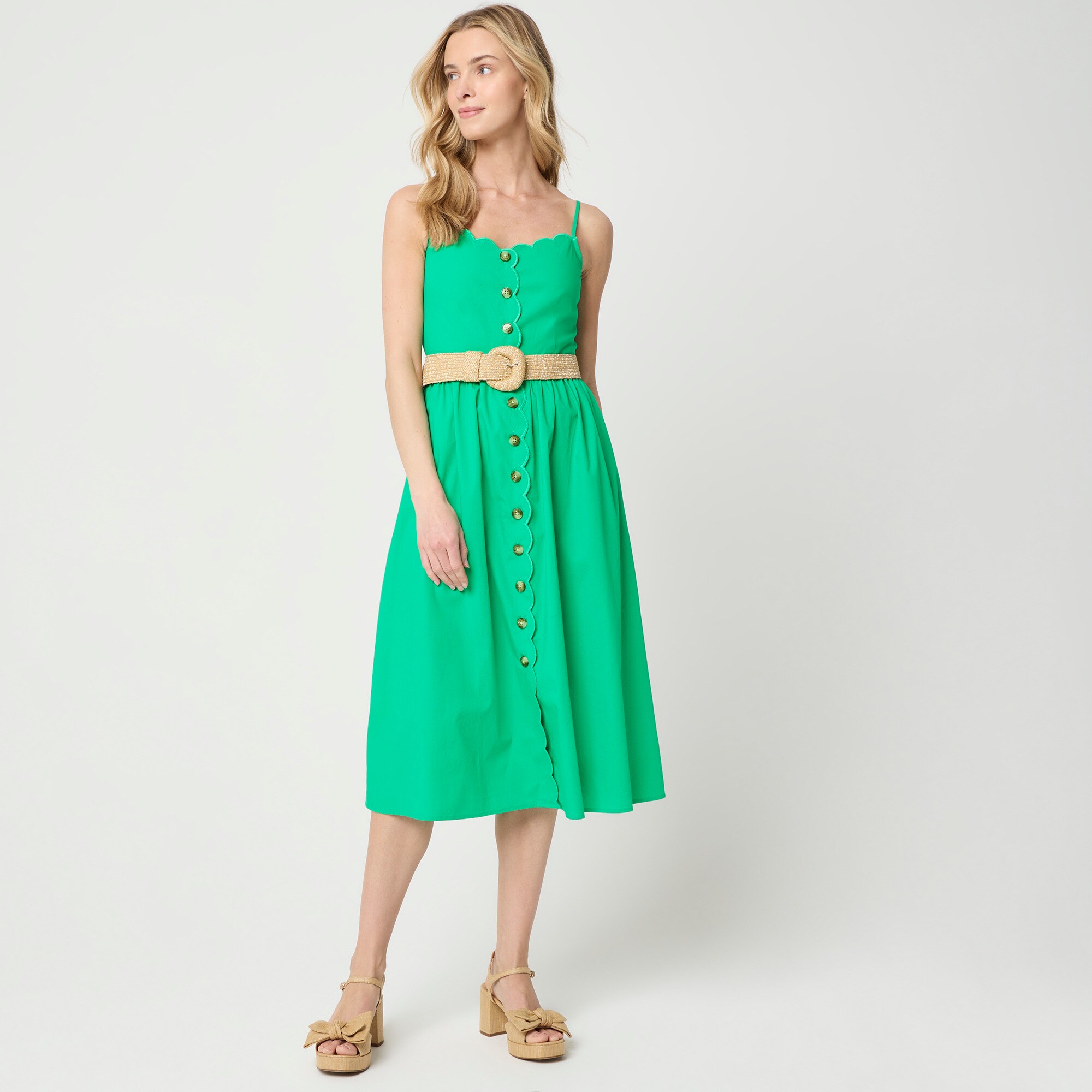 crinkle cotton button-front midi dress Crinkle Cotton Button-Front Midi Dress