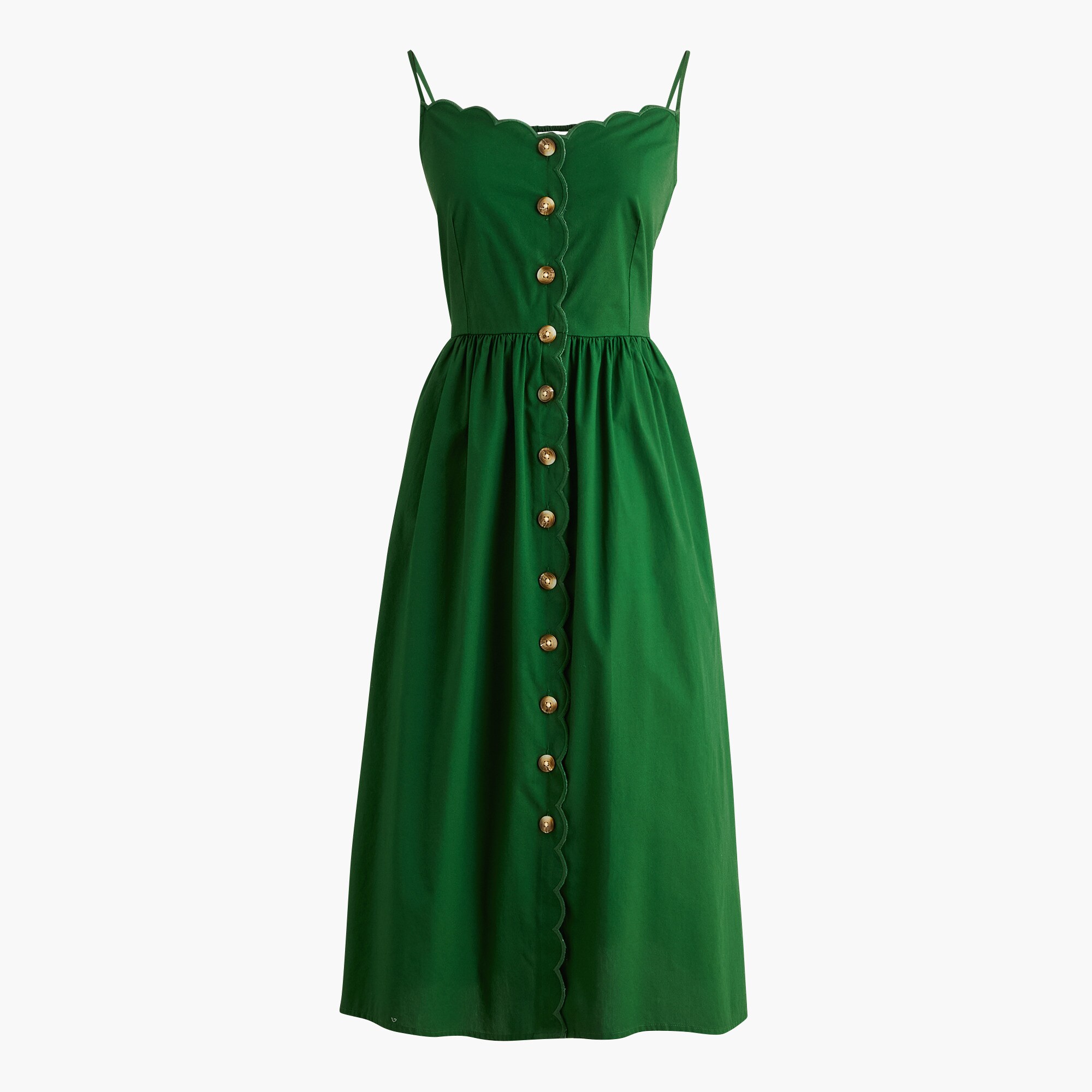 Scallop-hem button-front midi dress