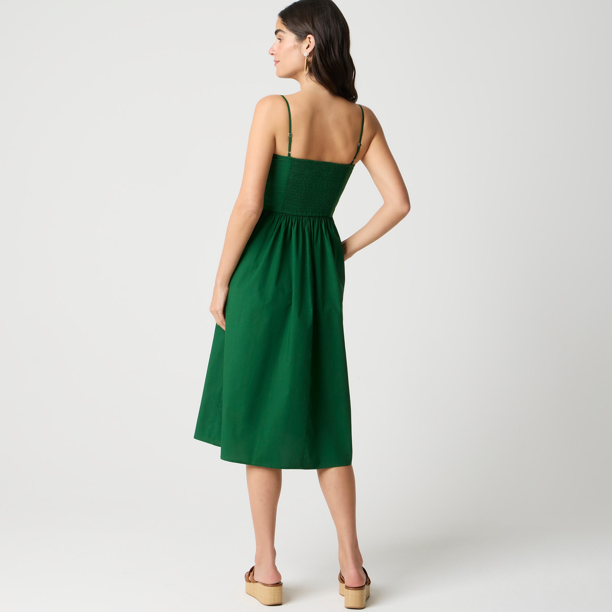 Scallop-hem button-front midi dress
