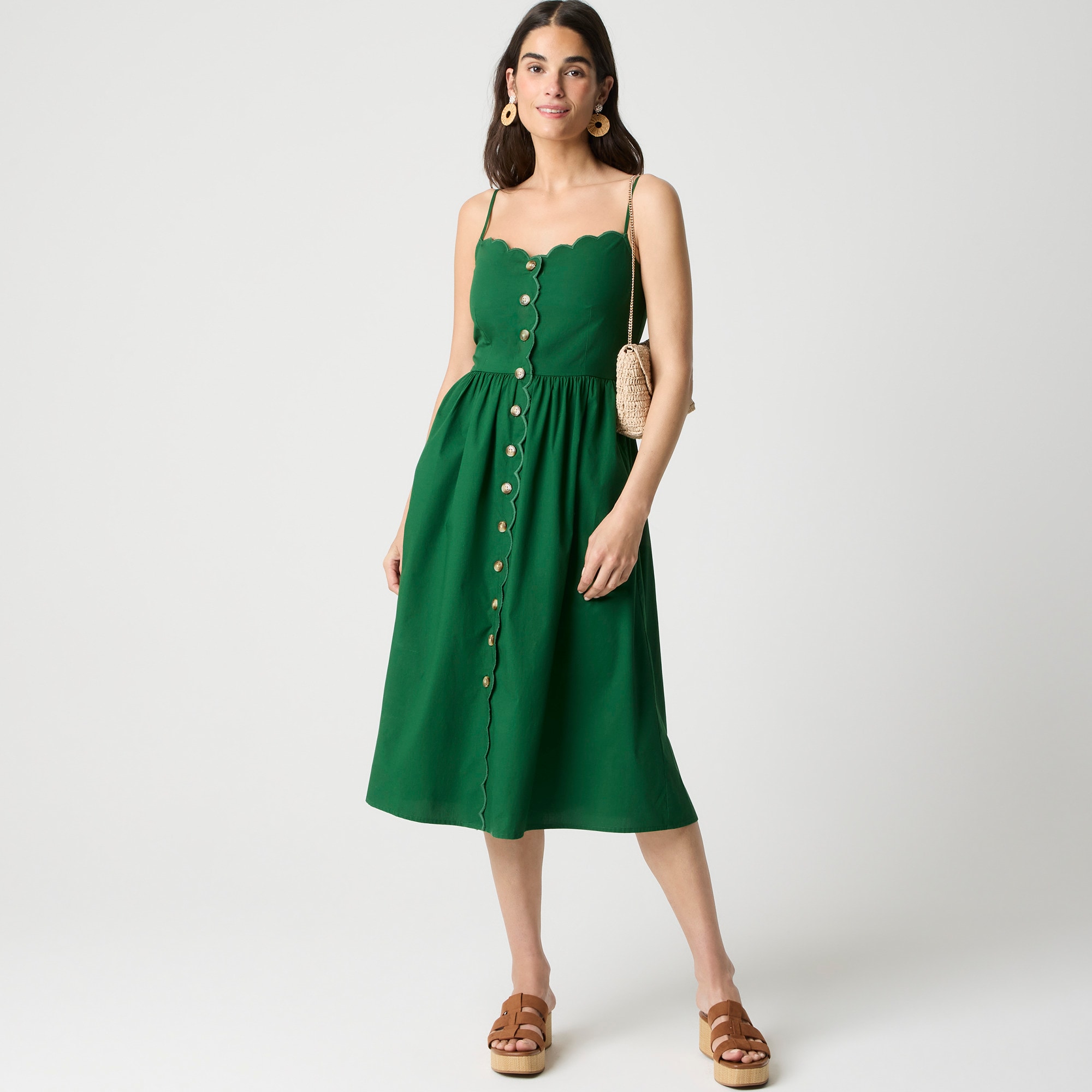  Scallop-hem button-front midi dress