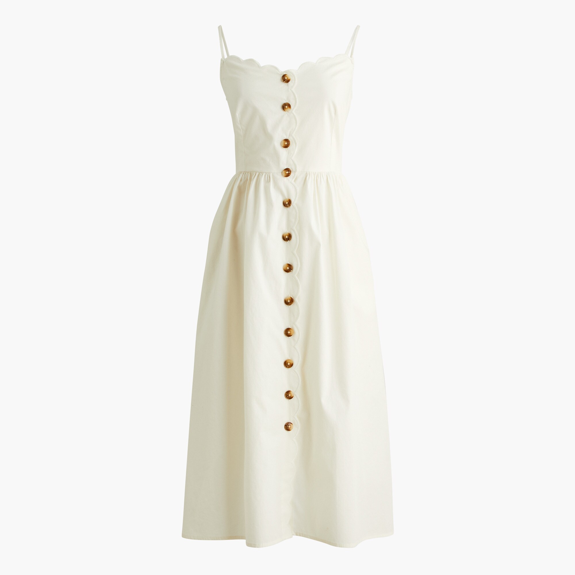 Scallop-hem button-front midi dress