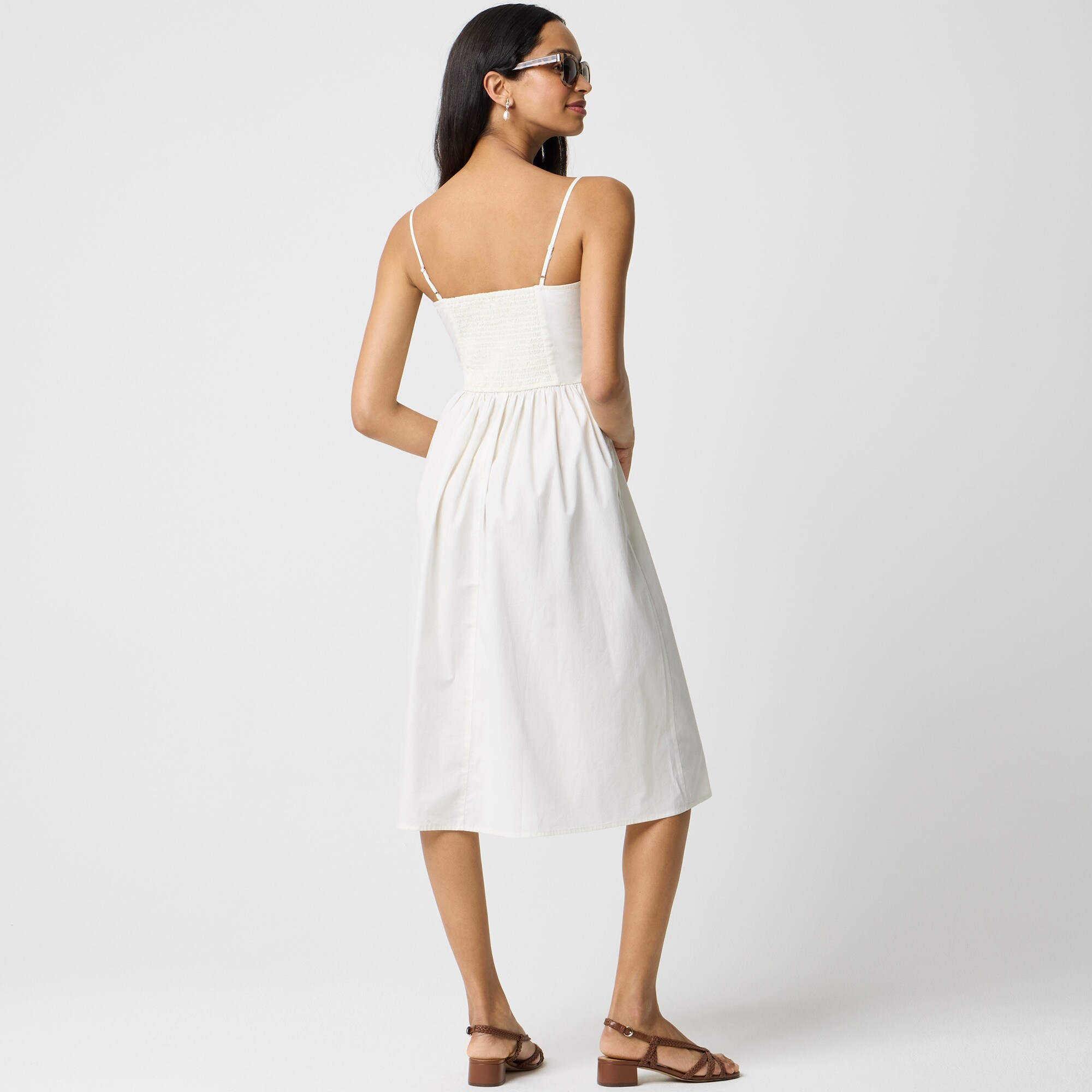 Scallop-hem button-front midi dress