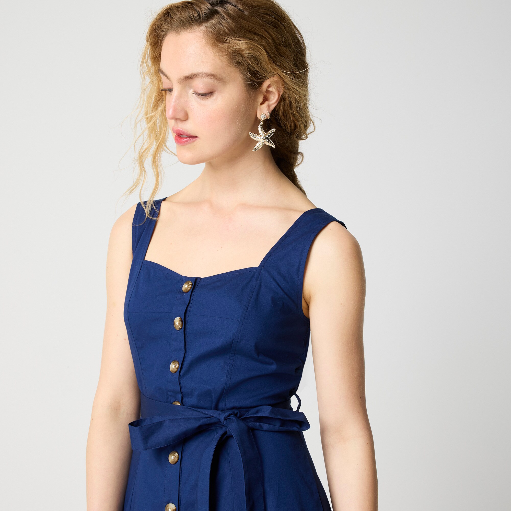 Button-front belted midi dress