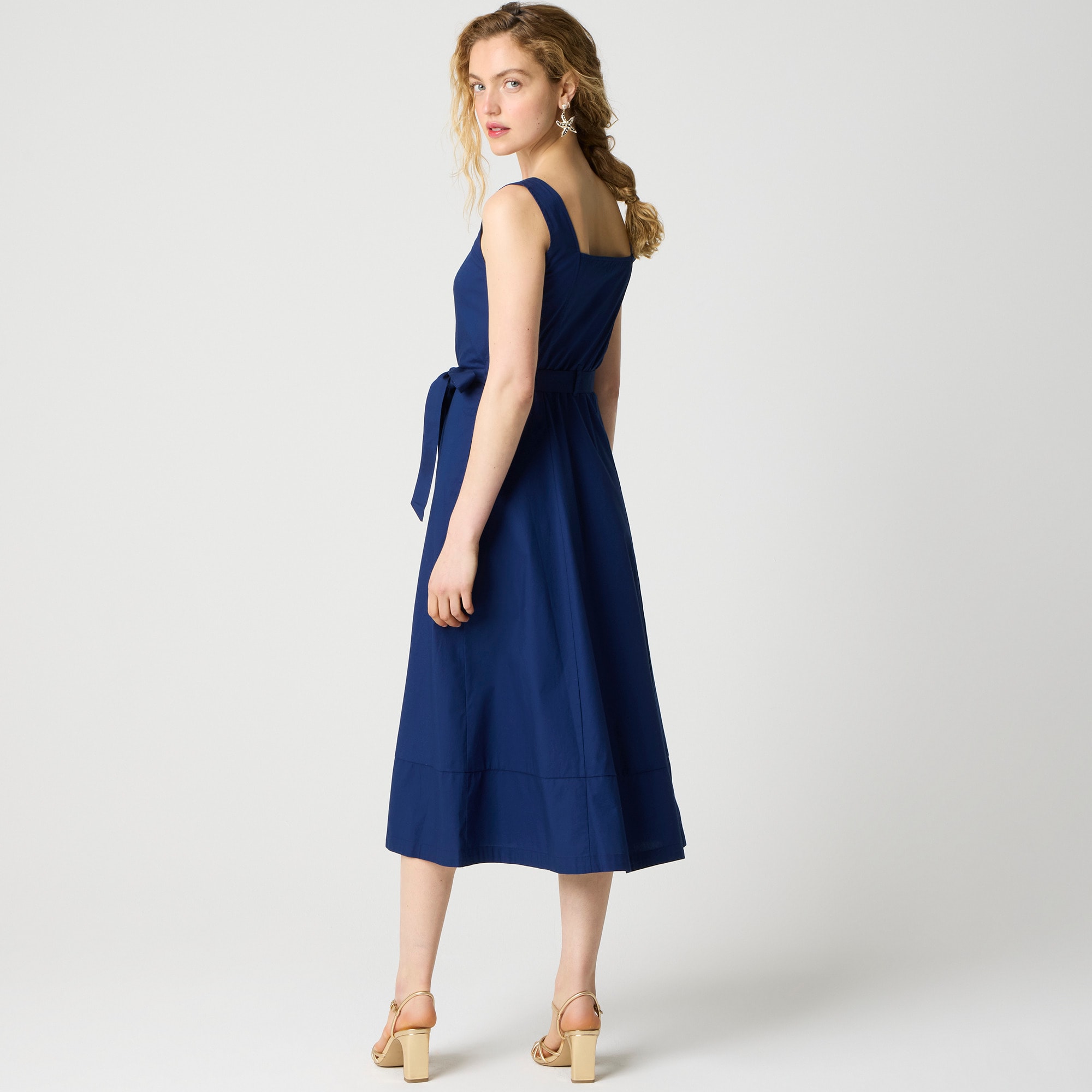 Button-front belted midi dress