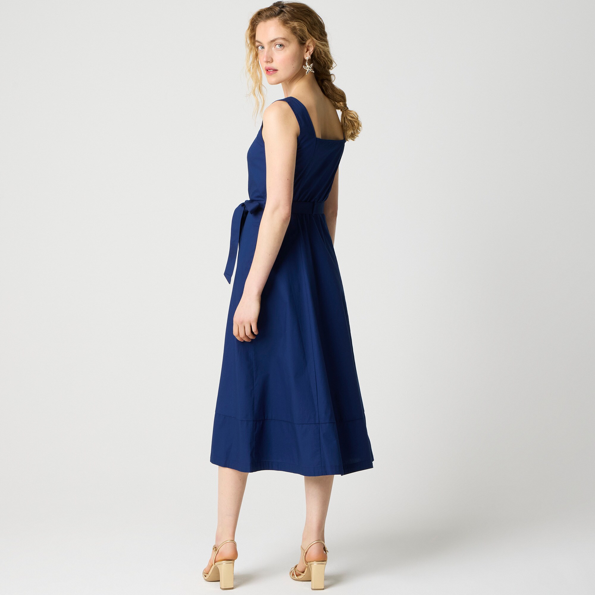 Button-front belted midi dress
