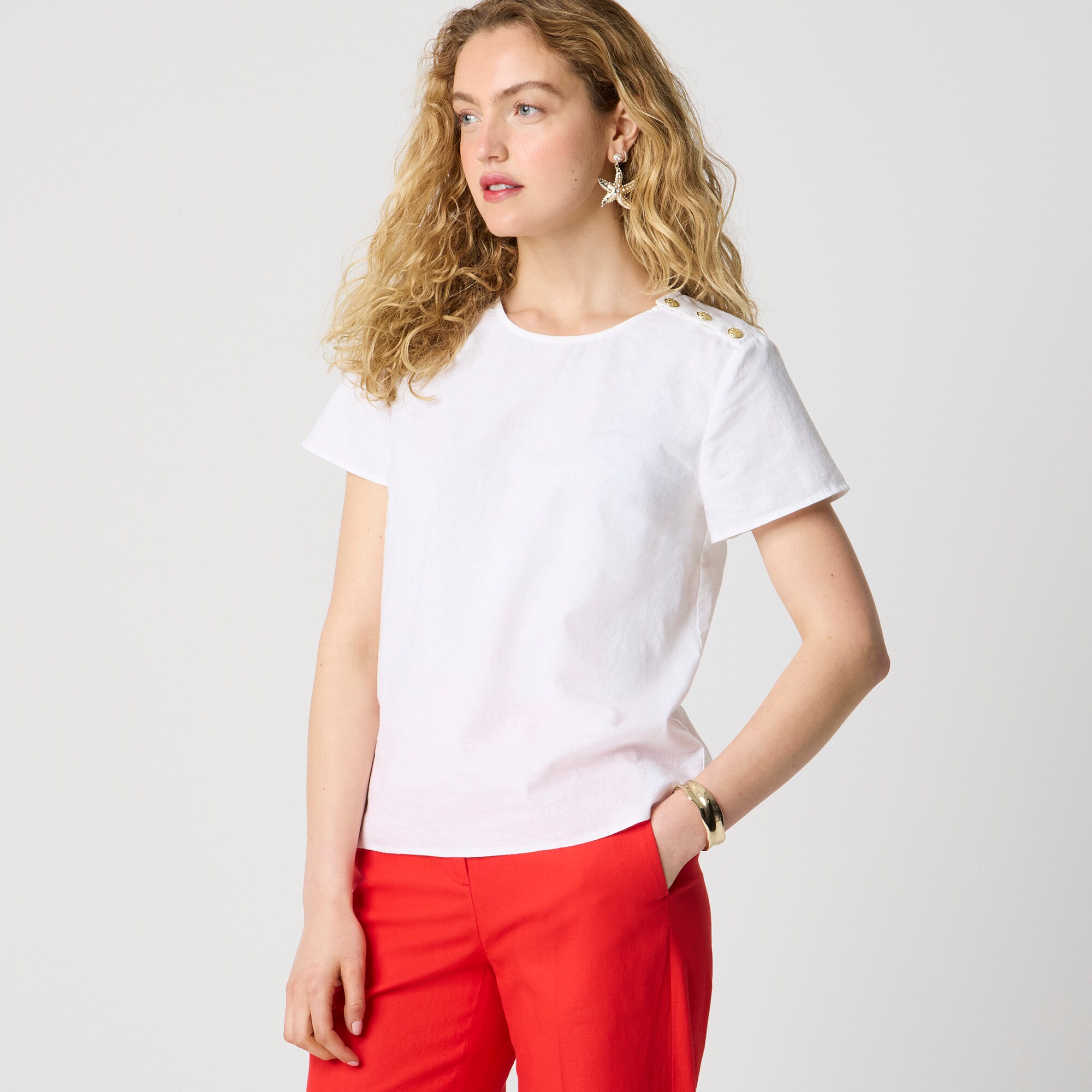 Linen-blend button-shoulder shirt