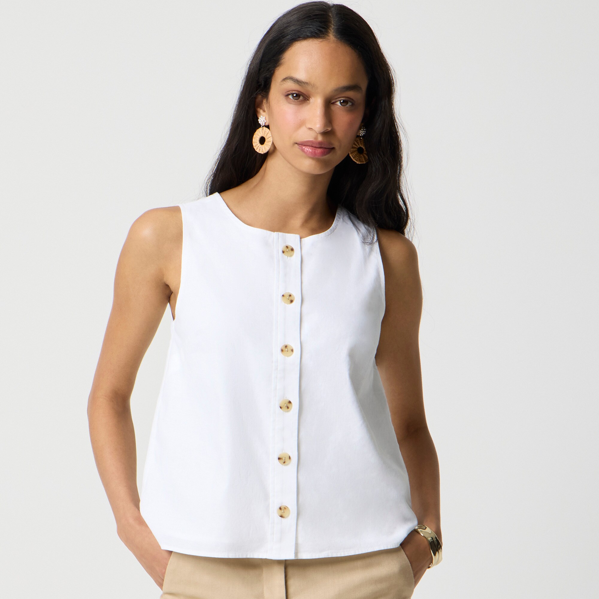 womens Linen-blend button-front shell