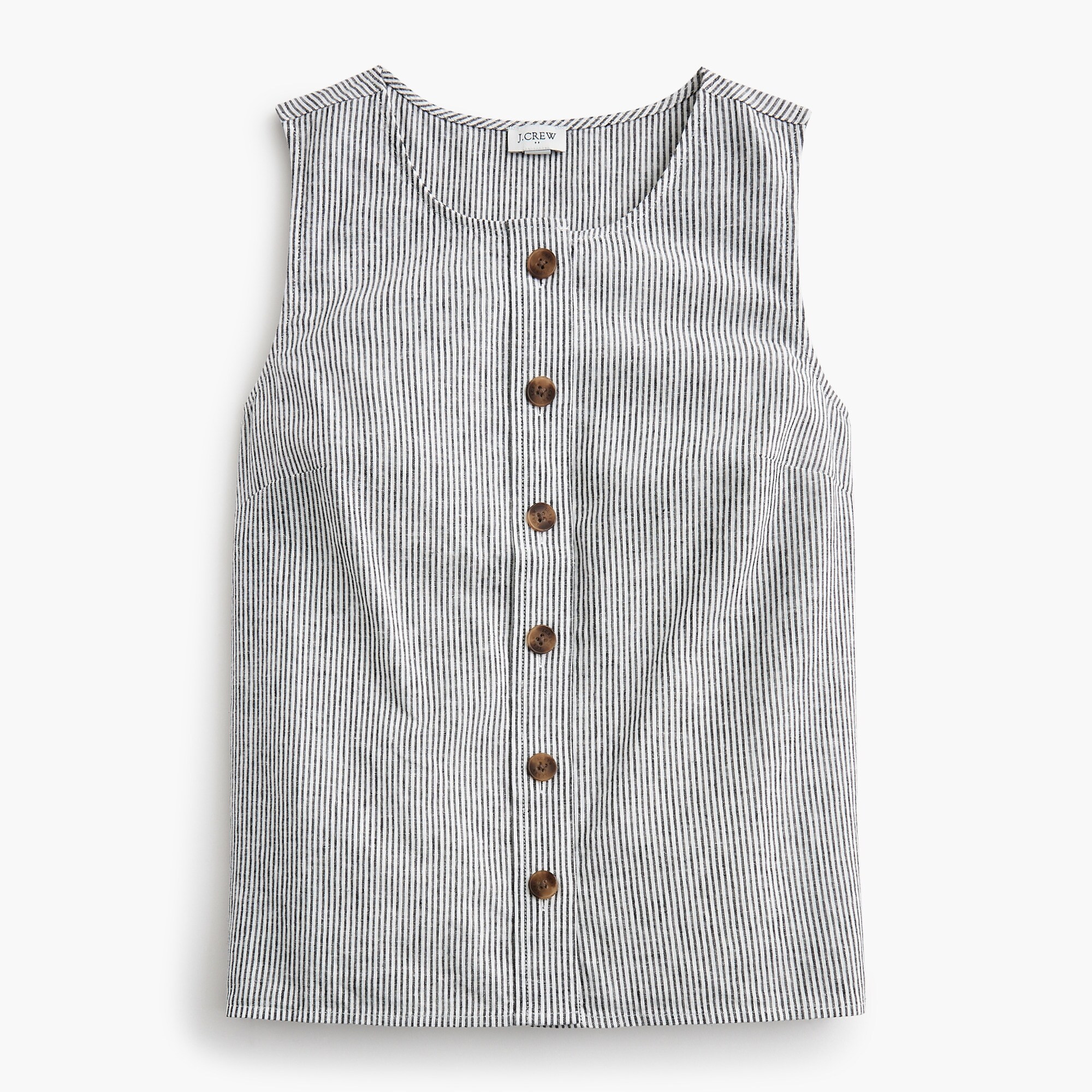 Striped linen-blend button-front shell