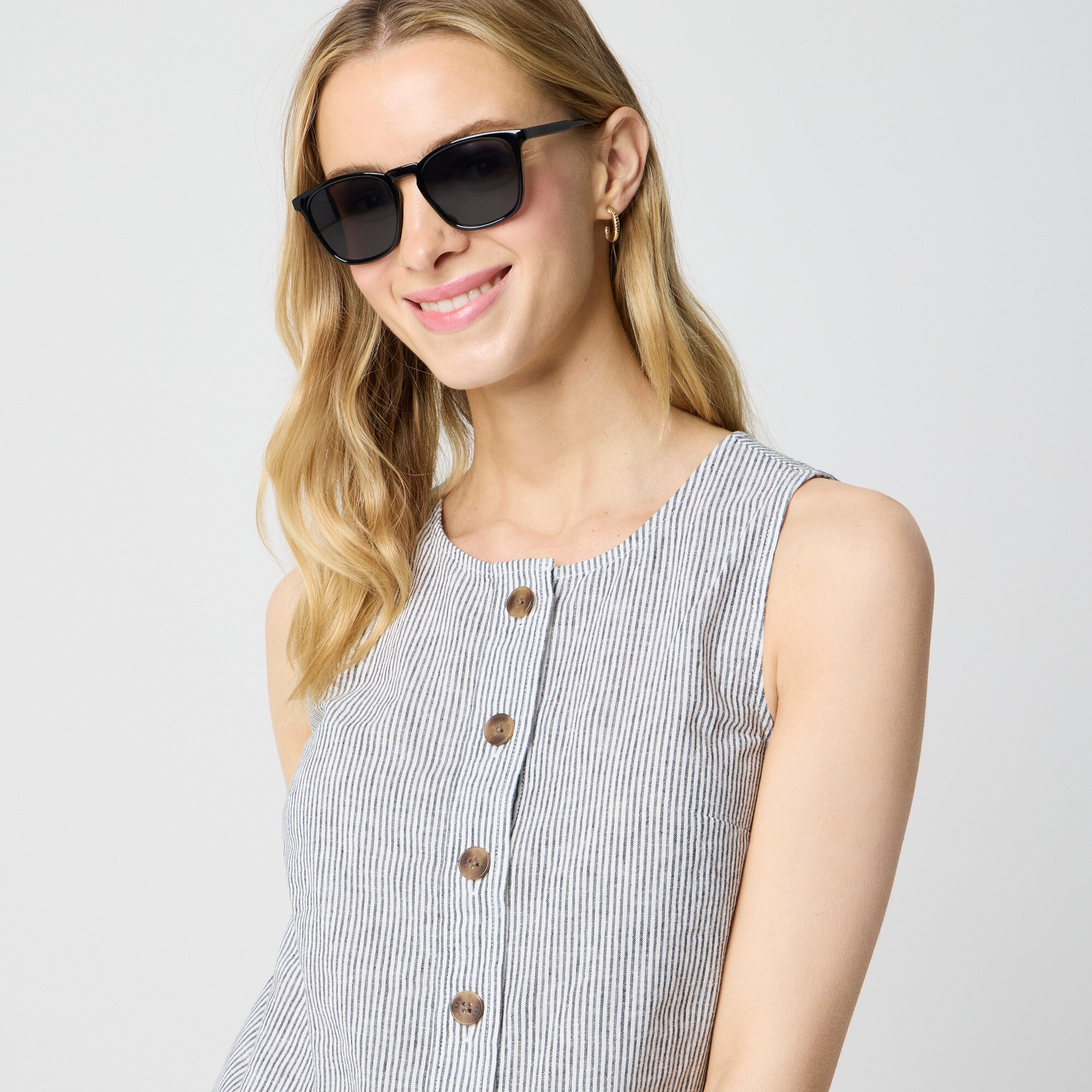 Striped linen-blend button-front shell