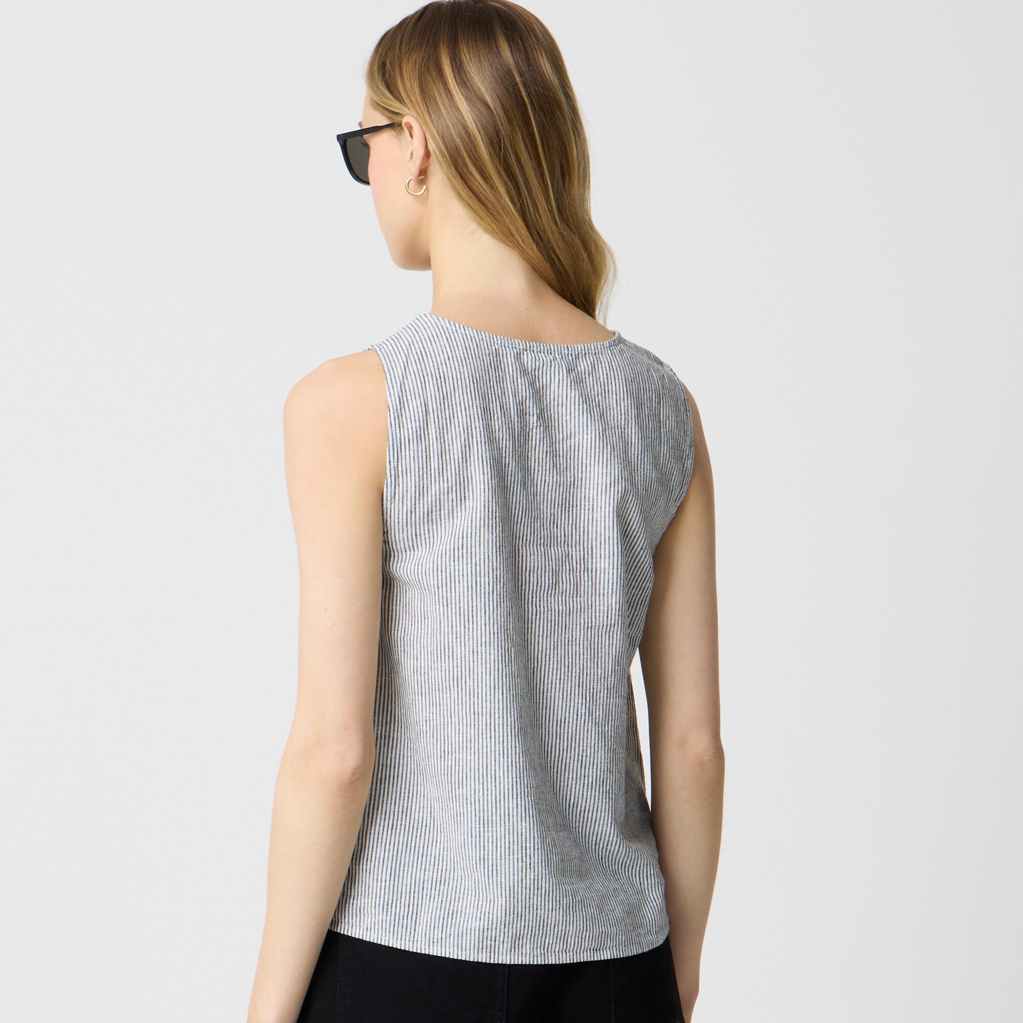 Striped linen-blend button-front shell