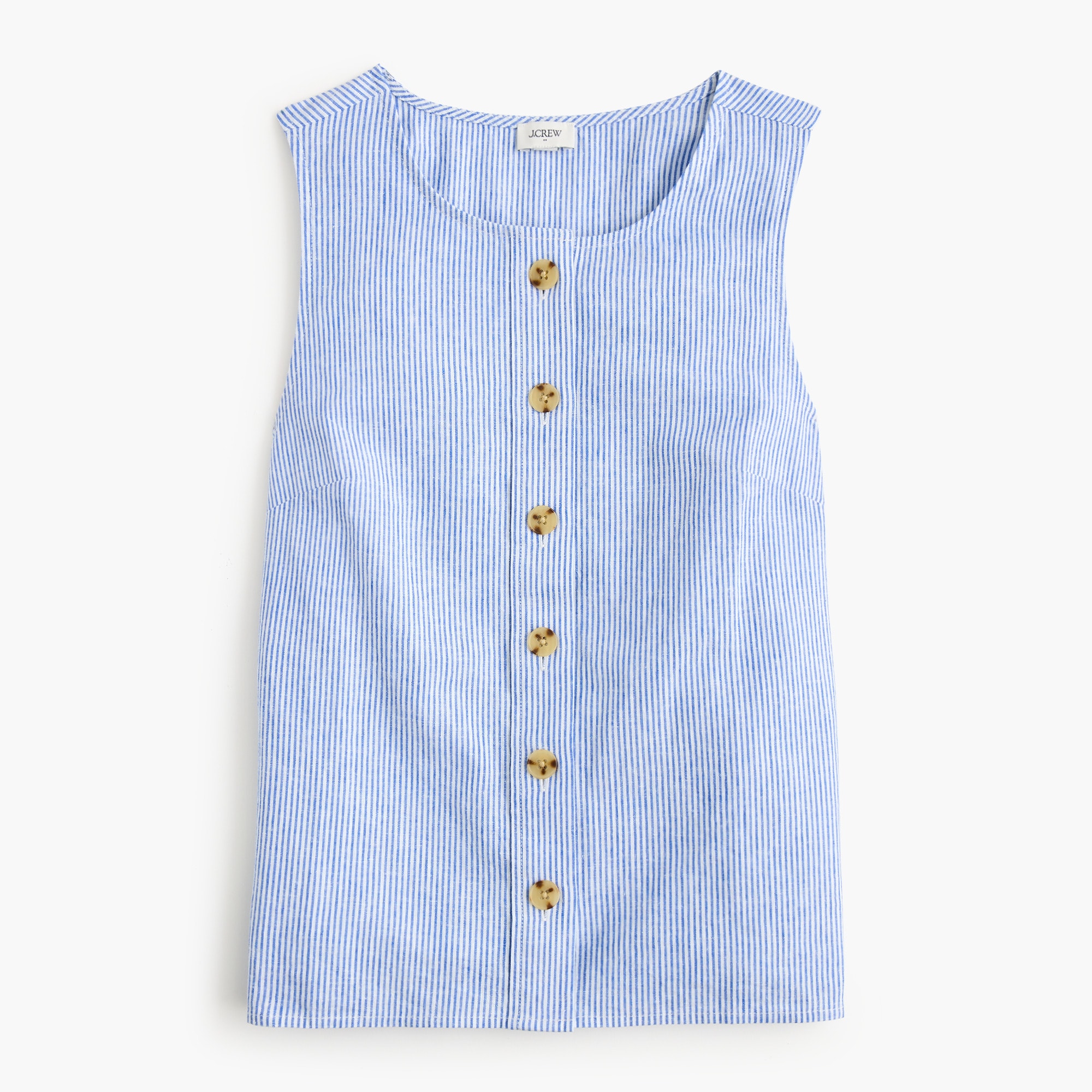 Striped linen-blend button-front shell