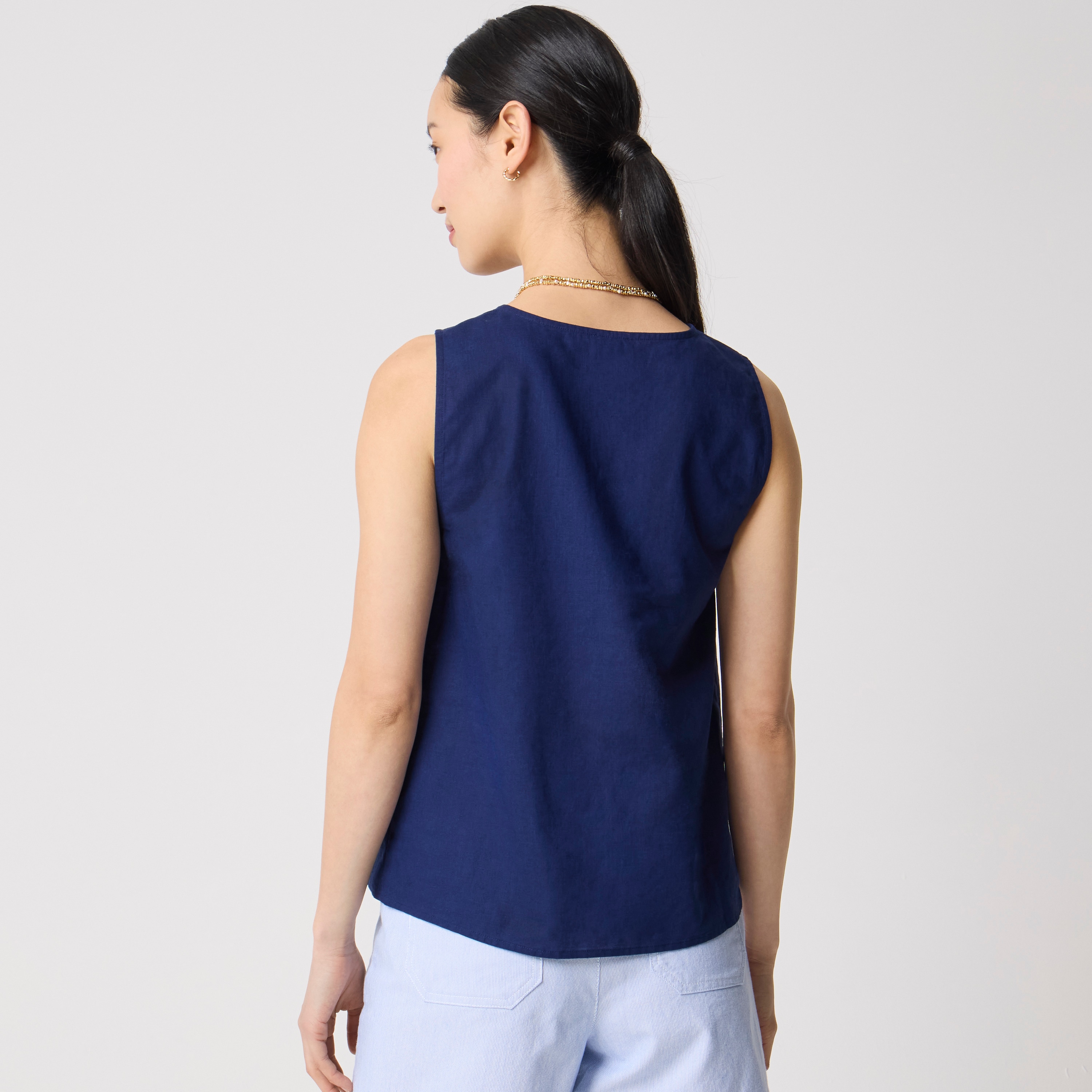 Linen-blend button-front shell