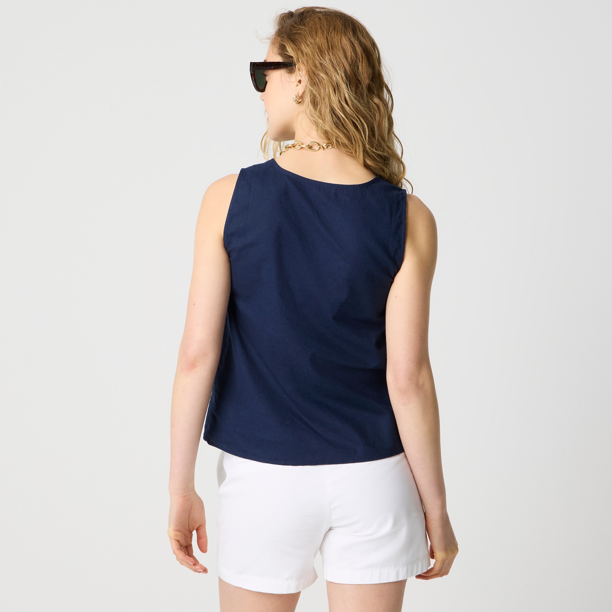Linen-blend button-front shell