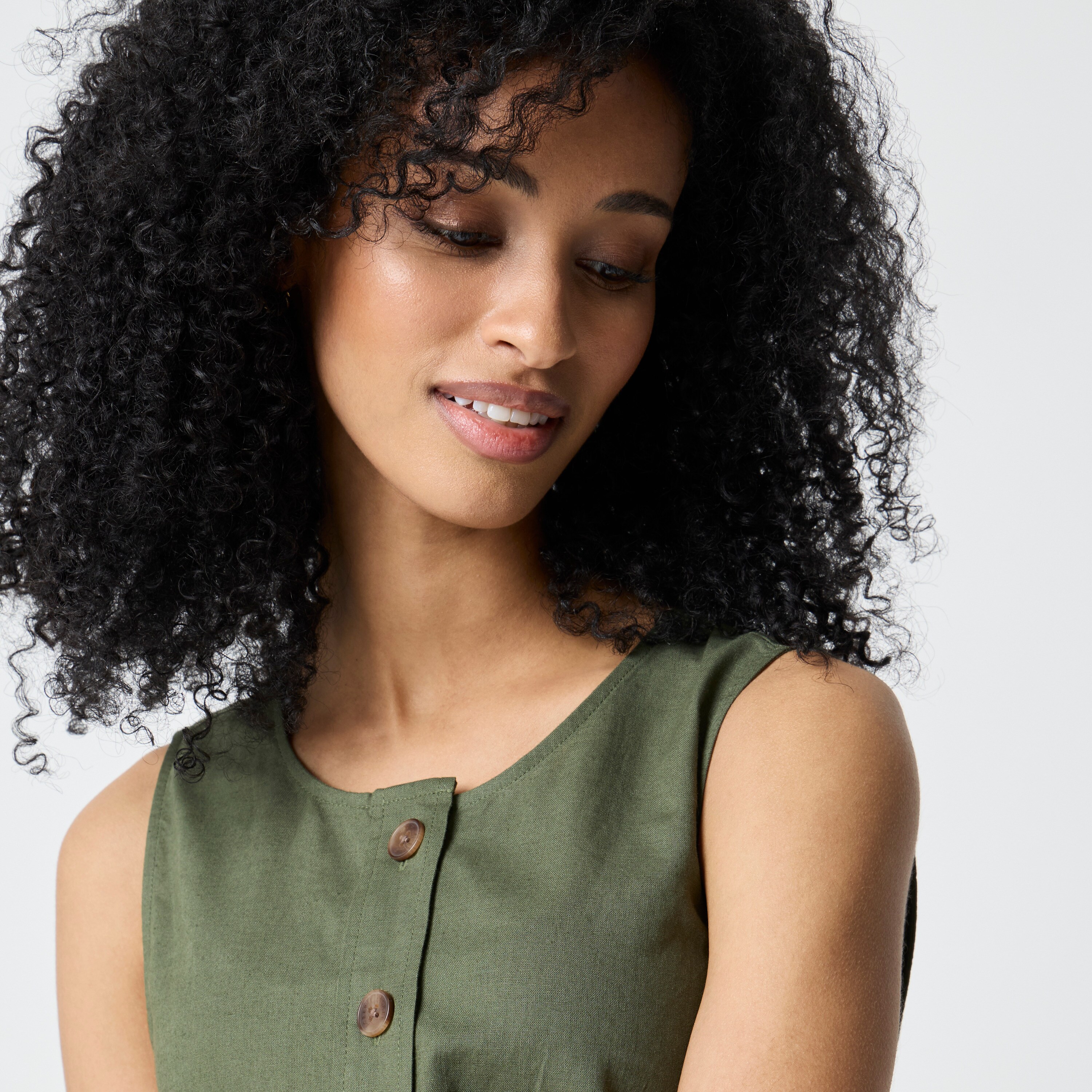 Linen-blend button-front shell