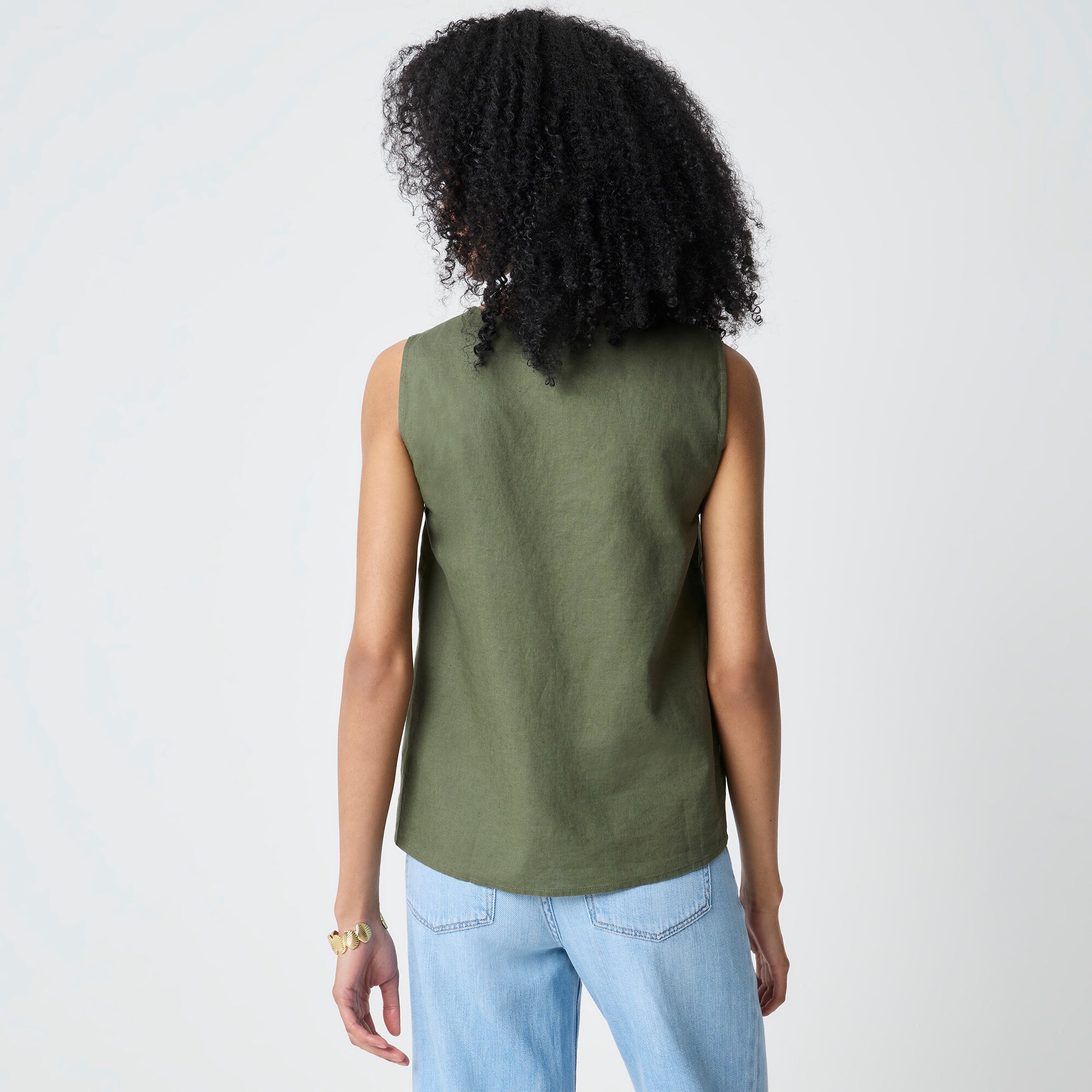 Linen-blend button-front shell