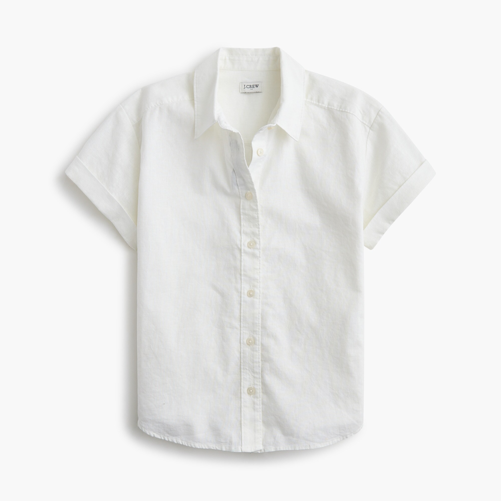 Short-sleeve linen-blend button-up shirt