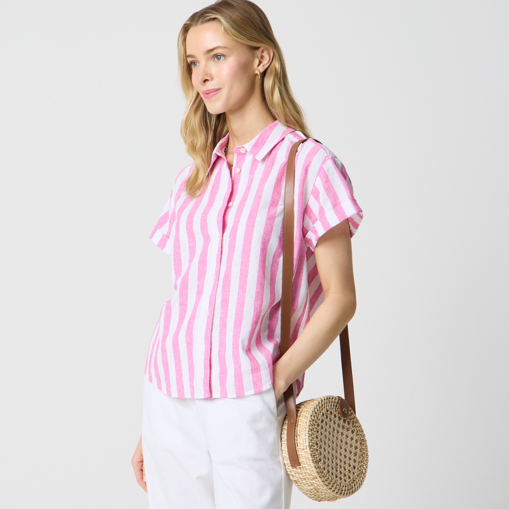 現行✨️Striped Linen Short-Sleeve Shirt 14 LINEN SHORT SLEEVE STRIPE SHIRT | Lucky Brand