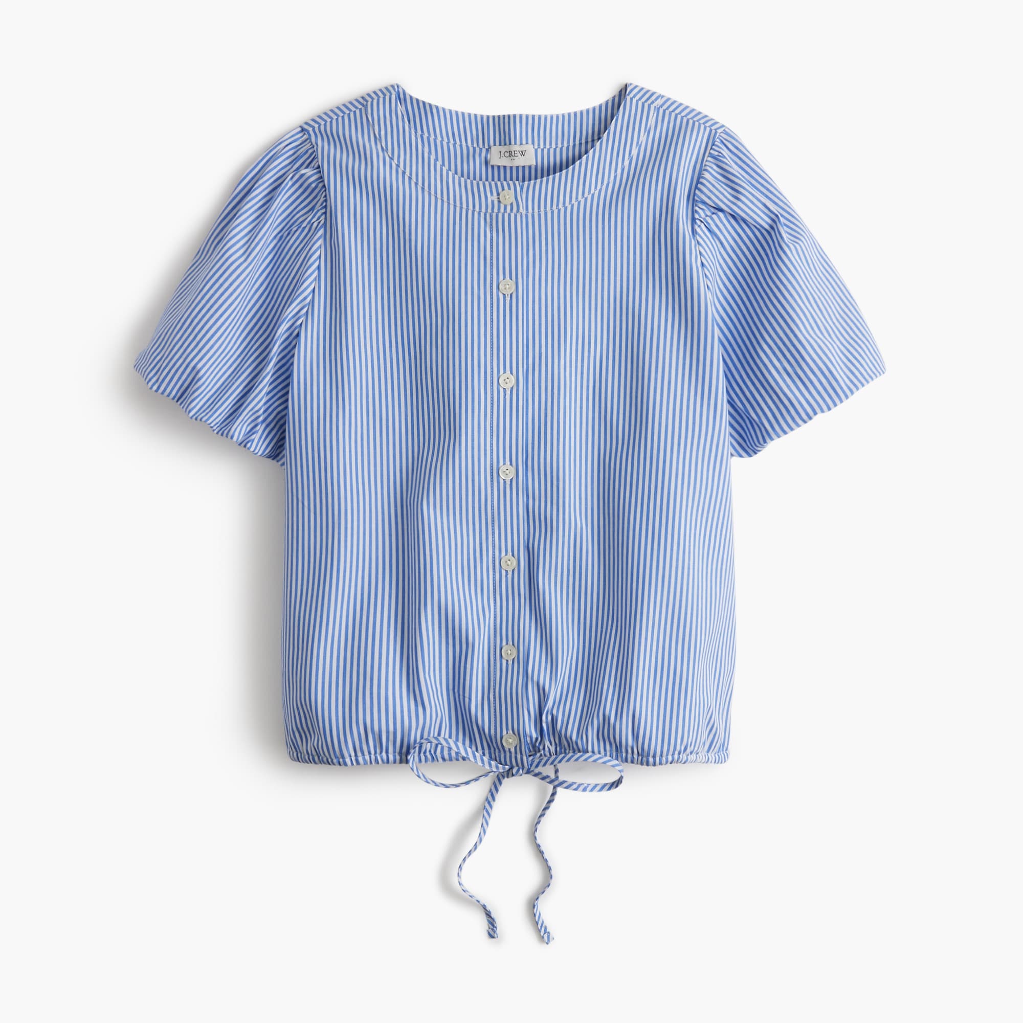 womens Striped puff-sleeve tie-waist top