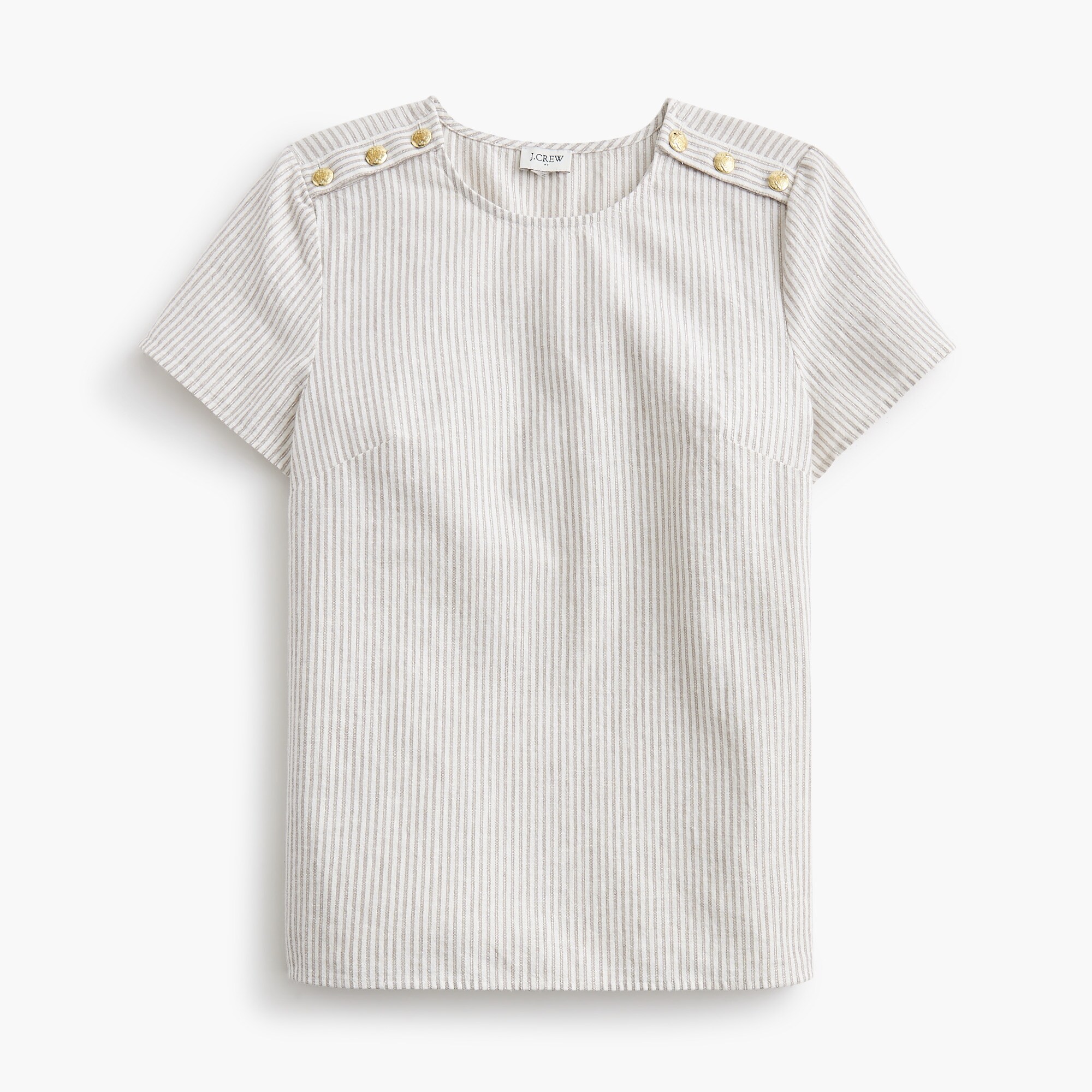 striped linen-blend button-shoulder shirt for women