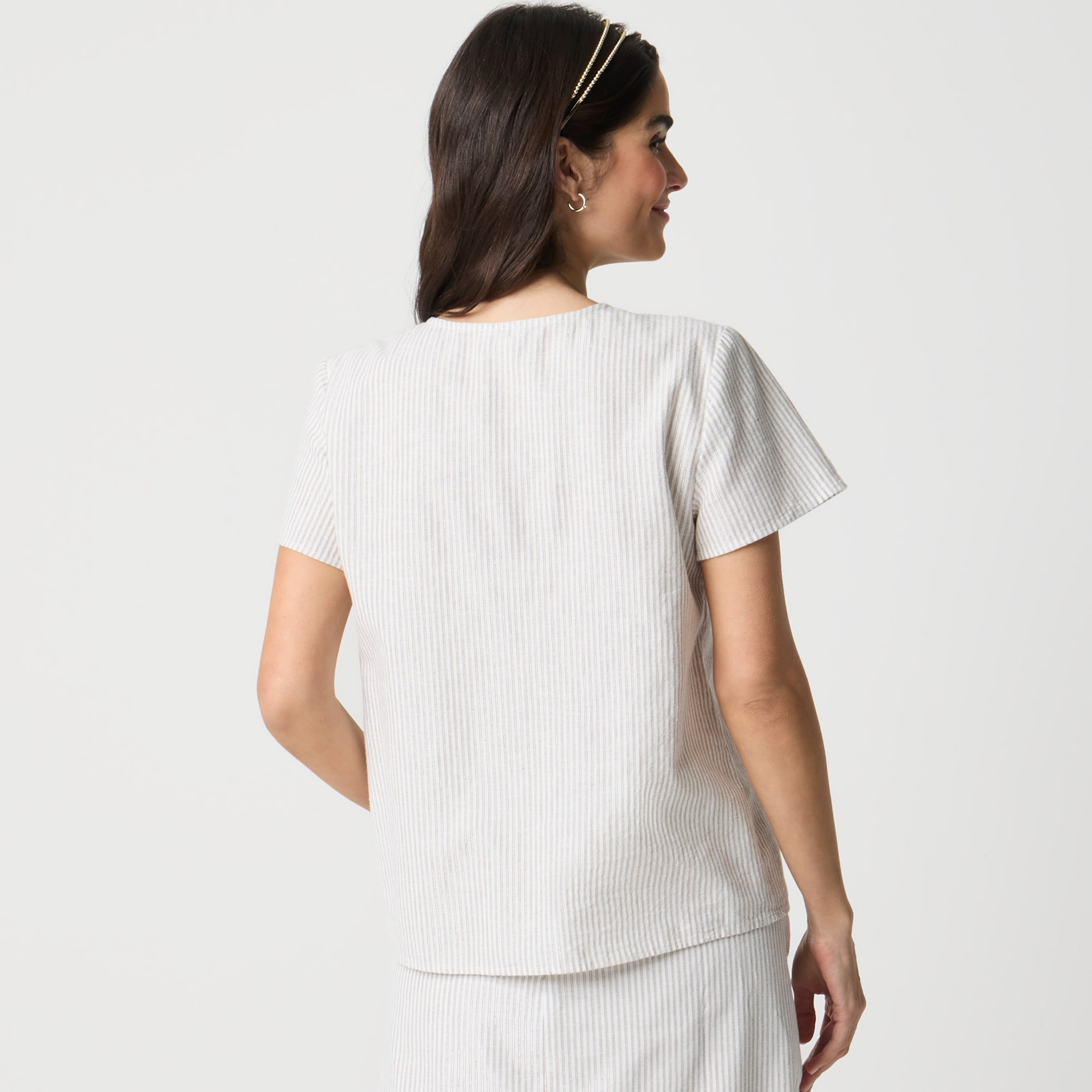 Striped linen-blend button-shoulder shirt