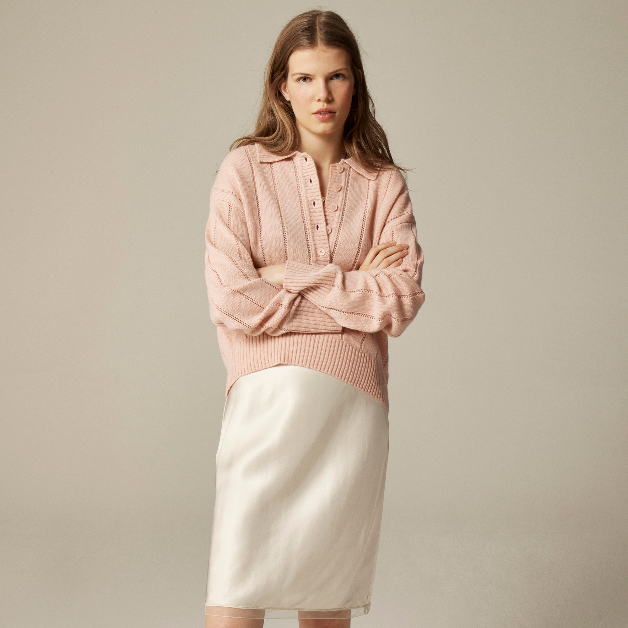 Cashmere pointelle sweater-polo