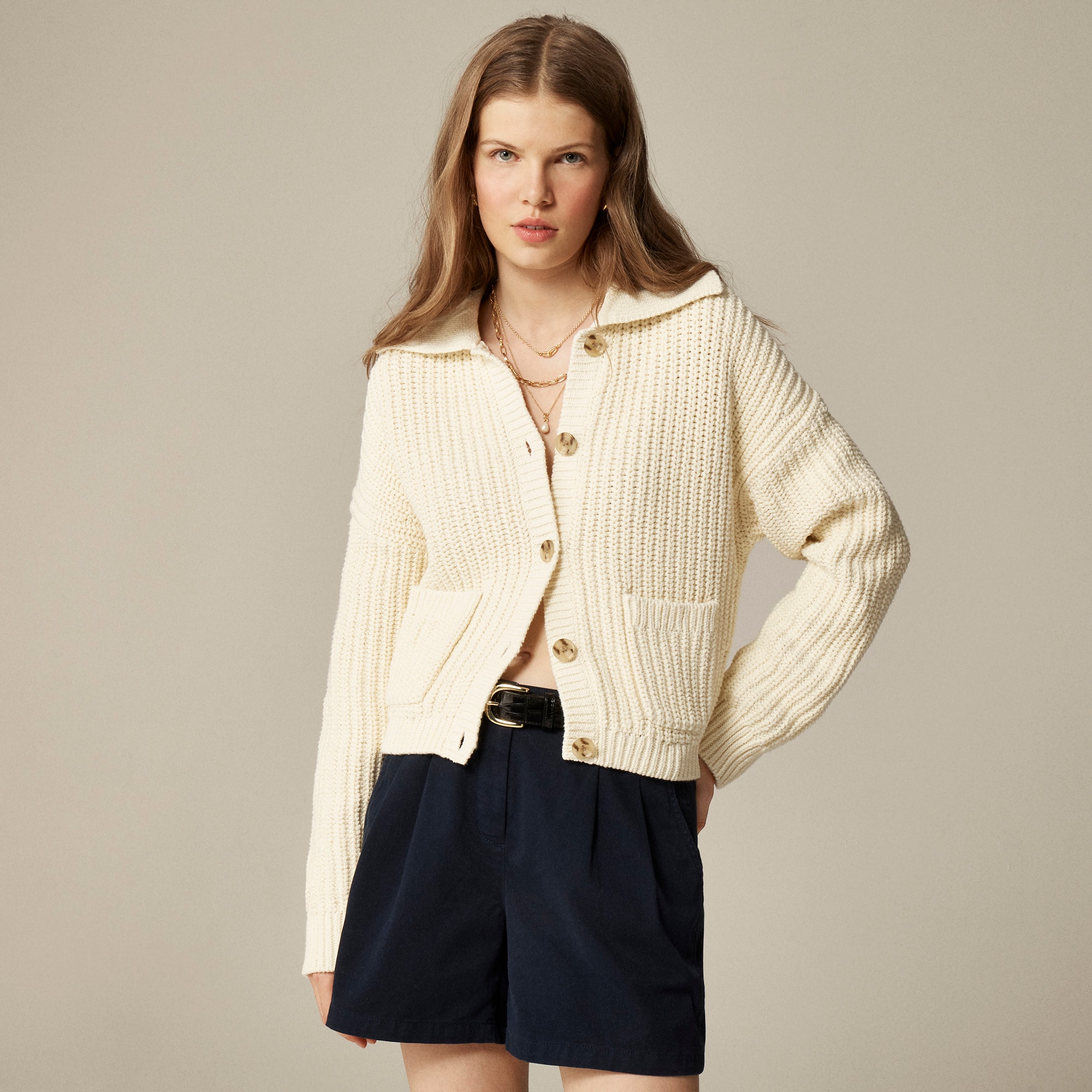 Collared crewneck cardigan