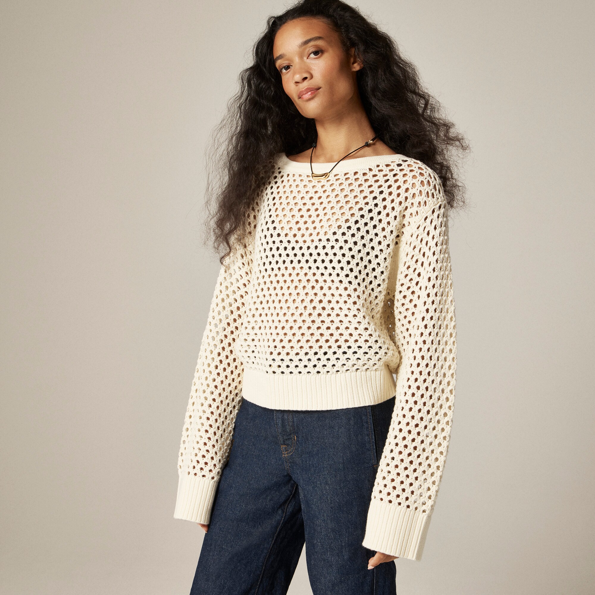  Pointelle boatneck sweater