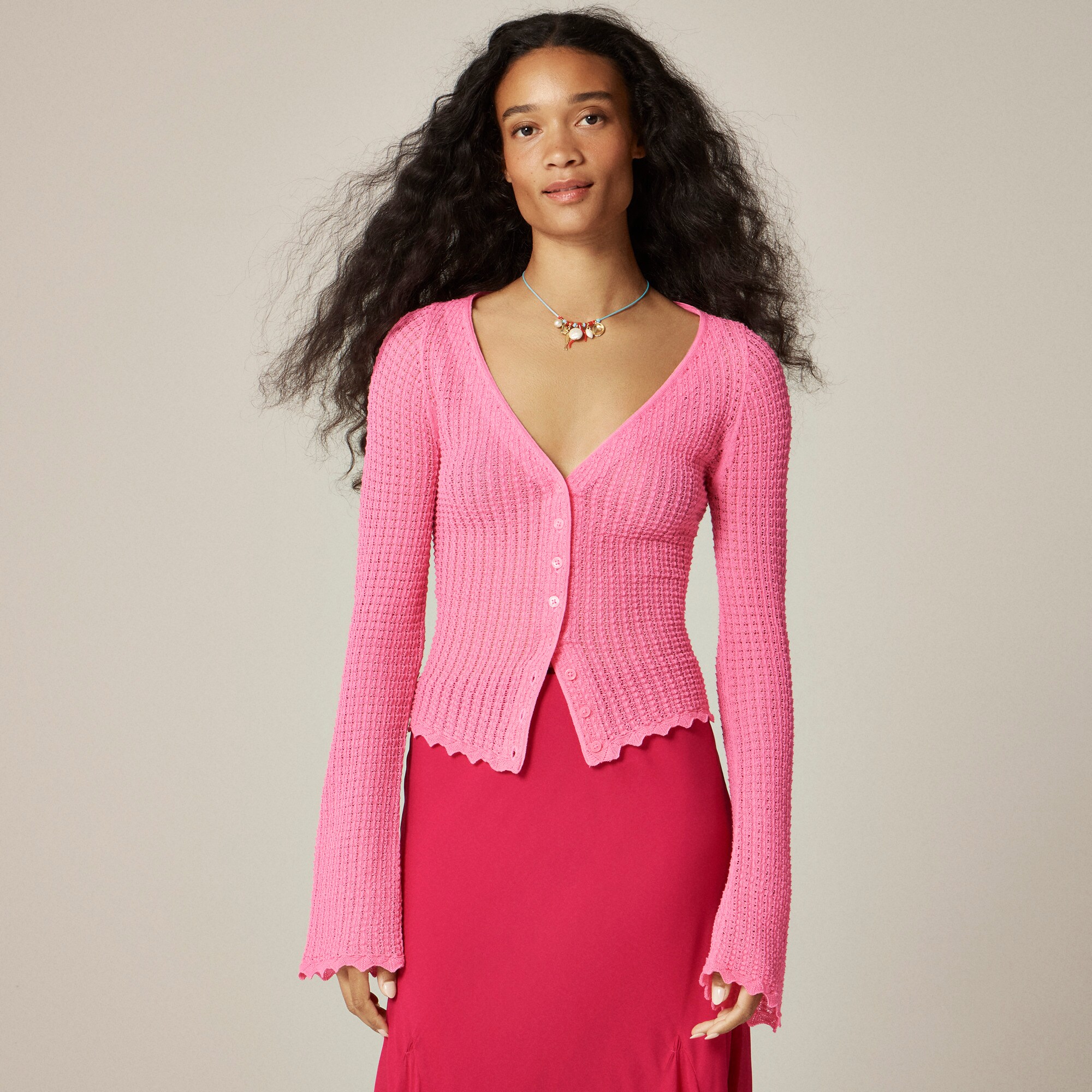 Scallop-trim cardigan top