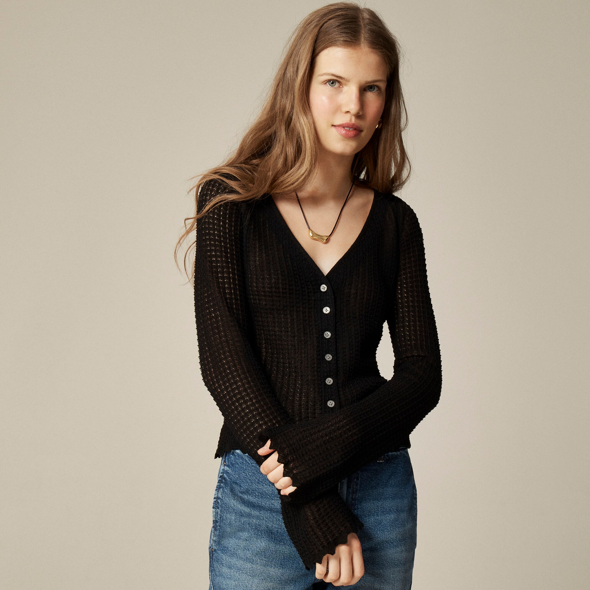 Scallop-trim cardigan top