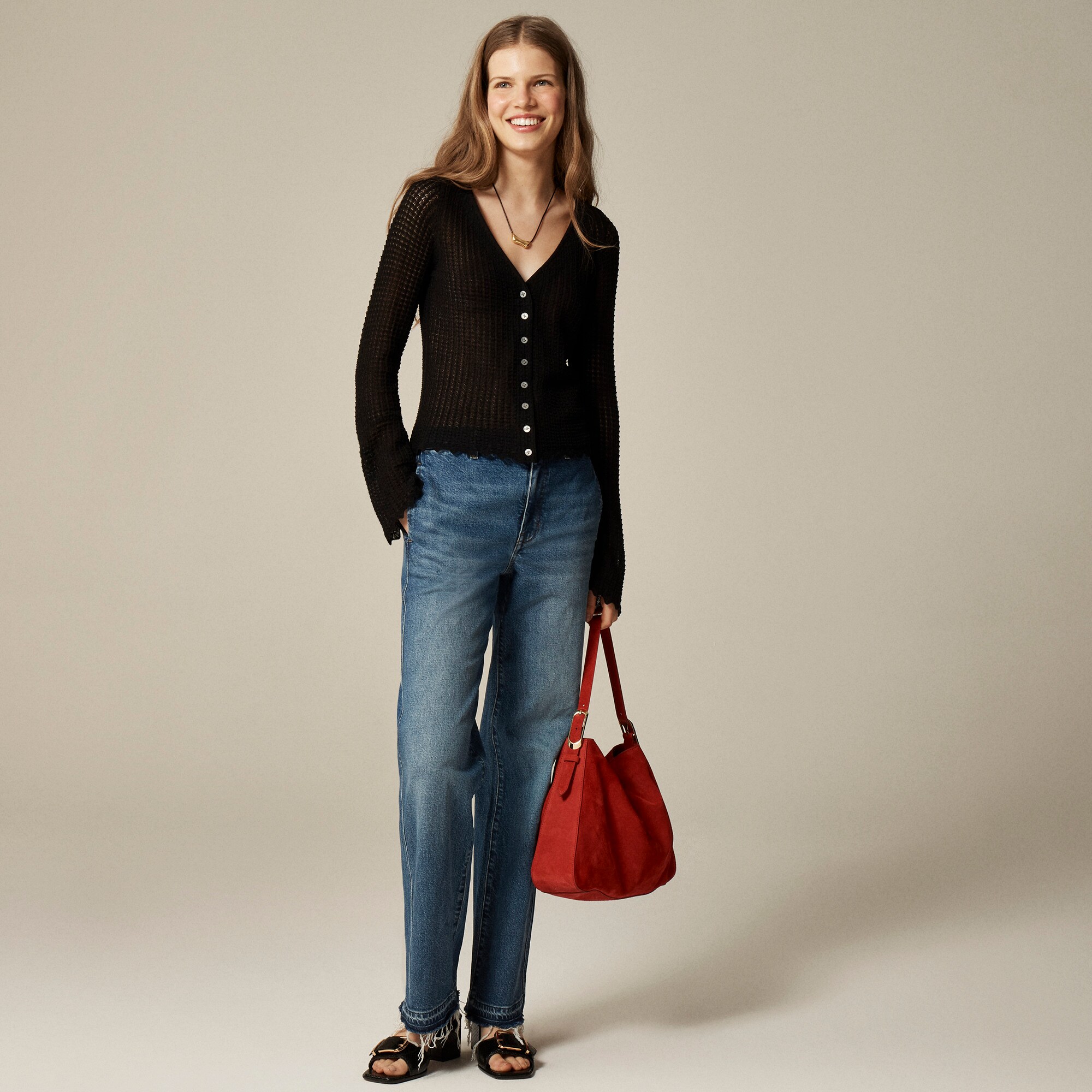 womens Scallop-trim cardigan top