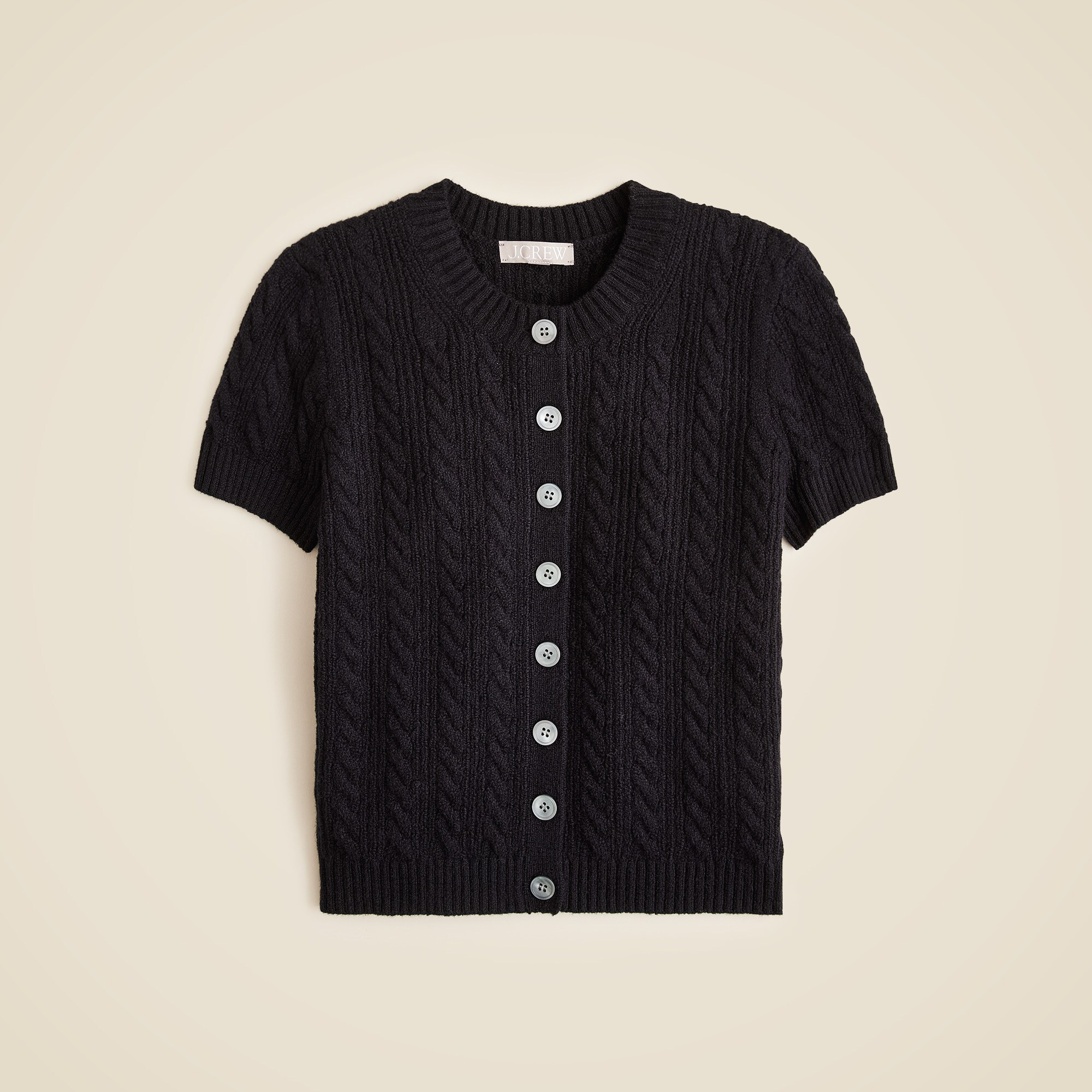  Cable-knit short-sleeve cardigan top