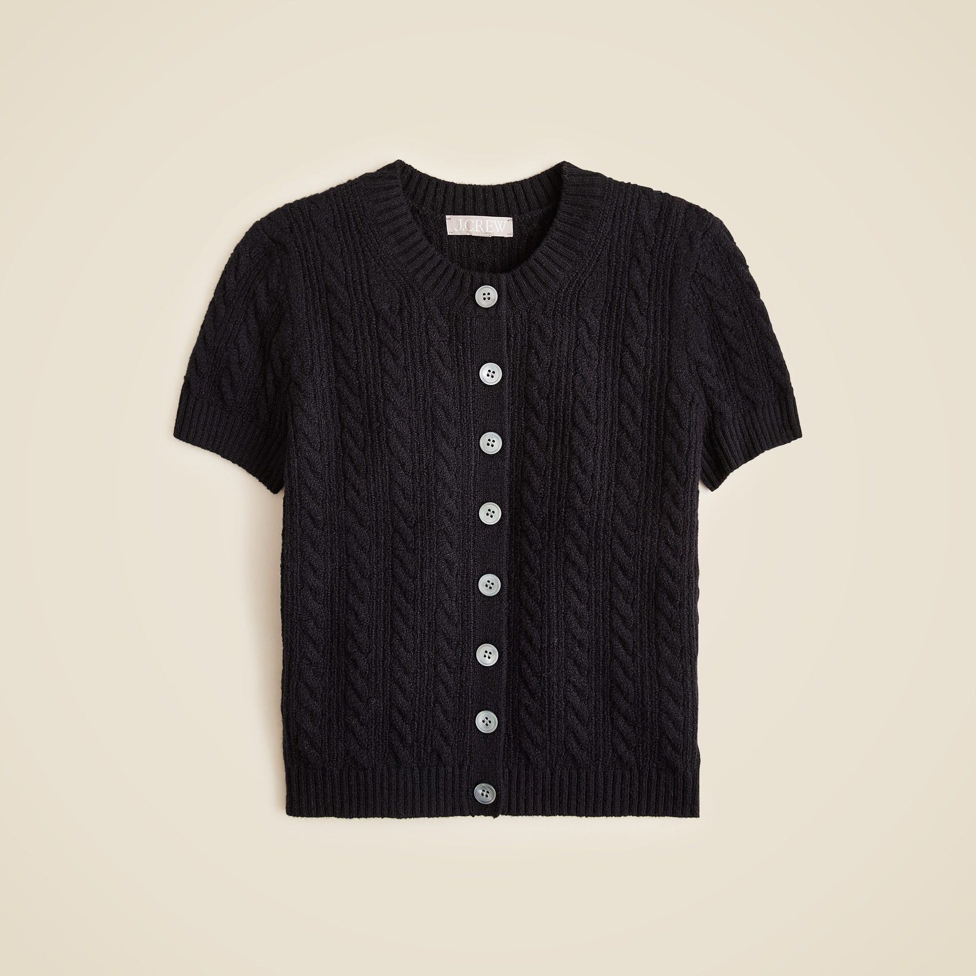  Cable-knit short-sleeve cardigan top