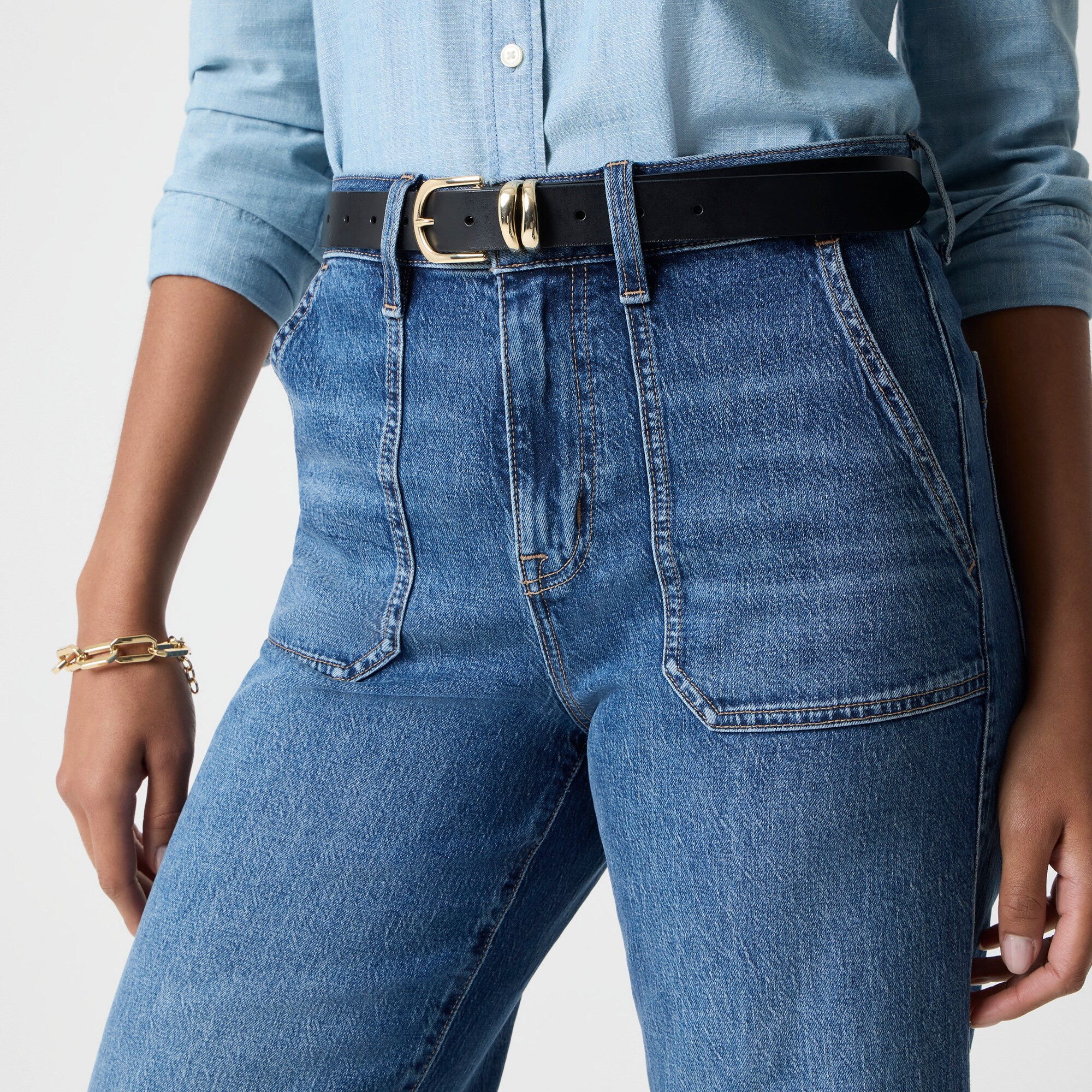Wide-leg cropped utility jean in all-day stretch