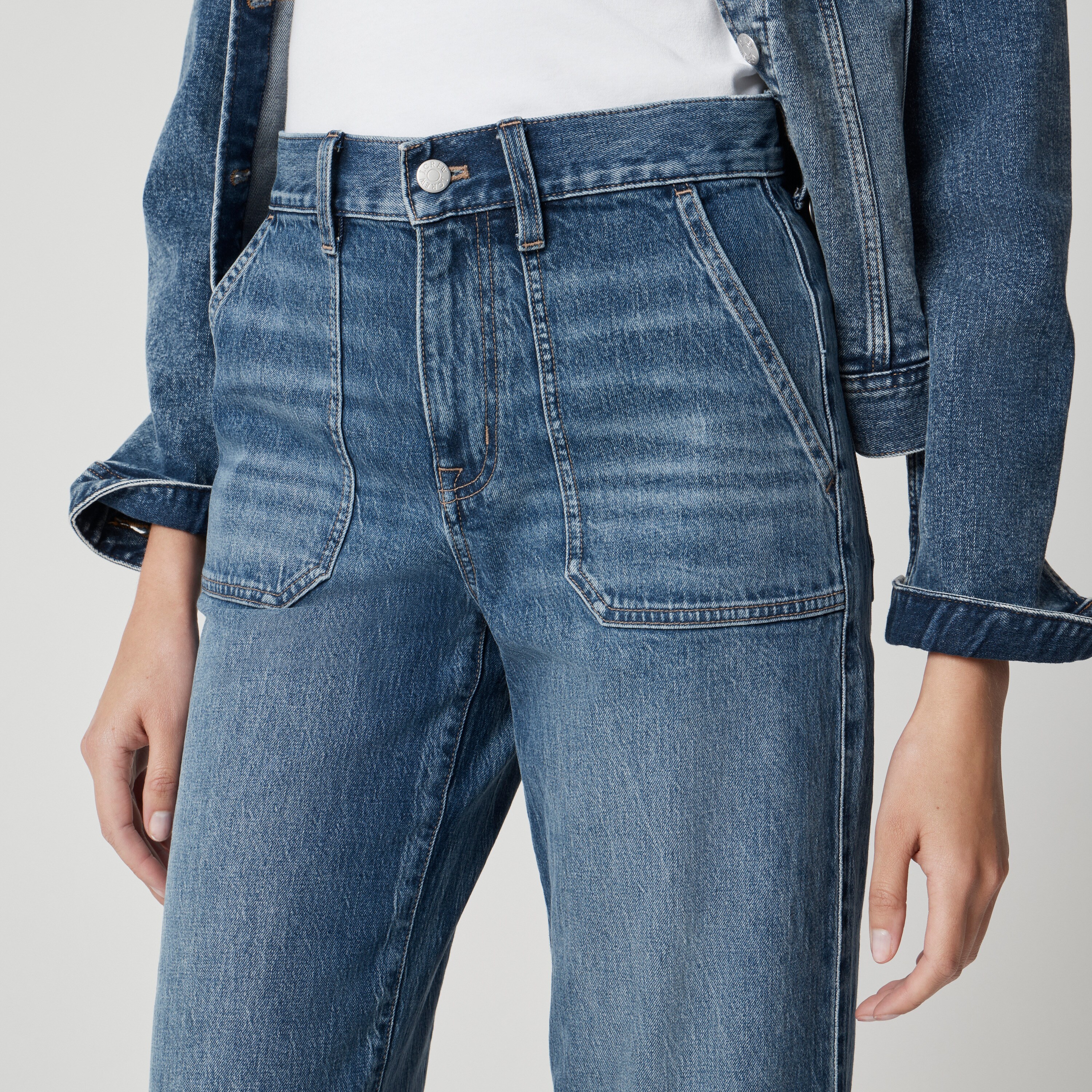 Wide-leg cropped utility jean in all-day stretch