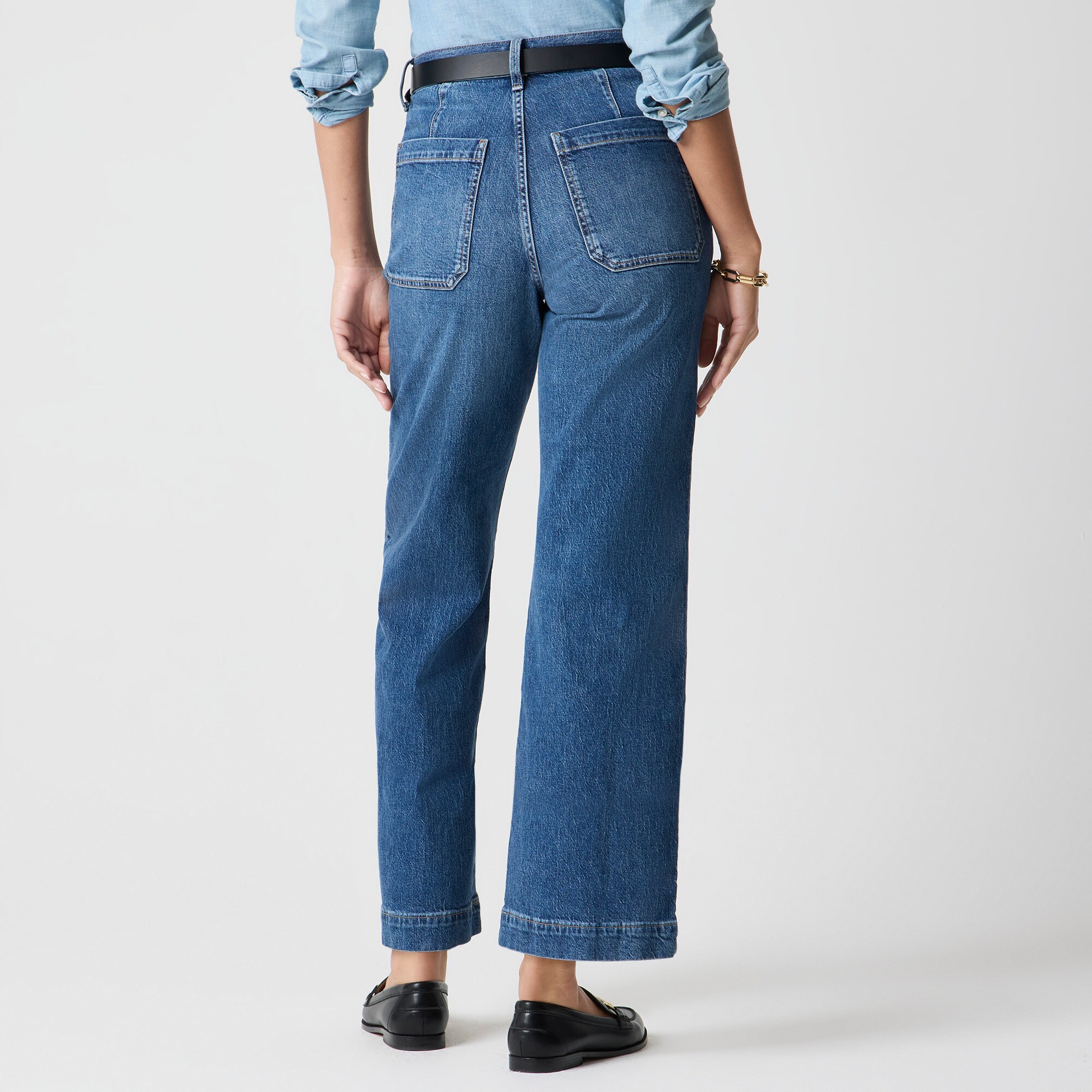 Wide-leg cropped utility jean in all-day stretch