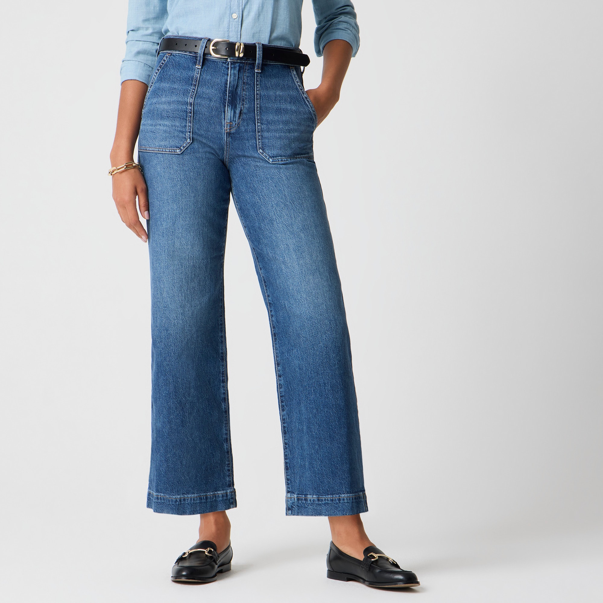 パンツ OAF / FOLD WAIST DENIM Wide-leg Cropped Utility Jean In All-day Stretch For Women