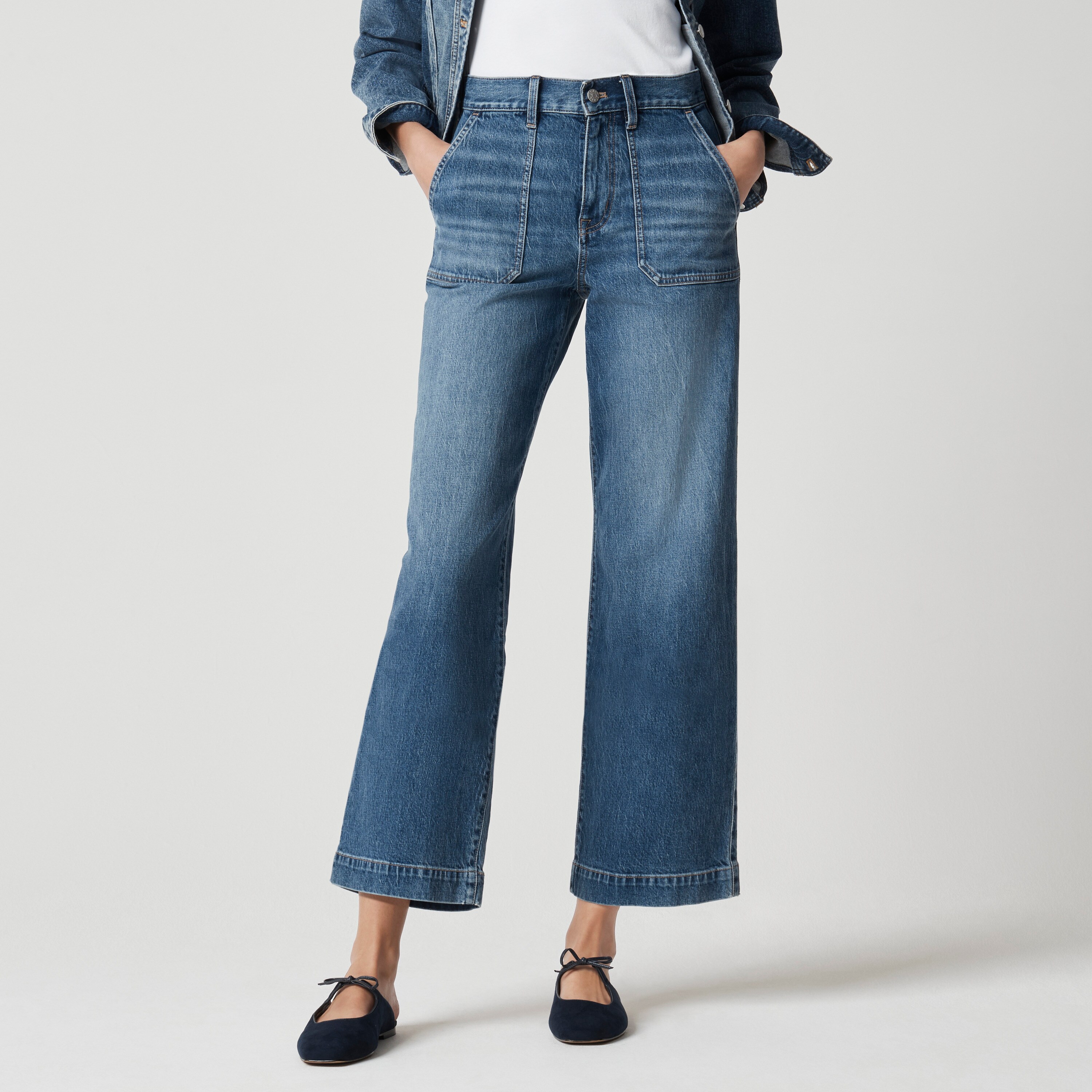 Wide-leg cropped utility jean in all-day stretch