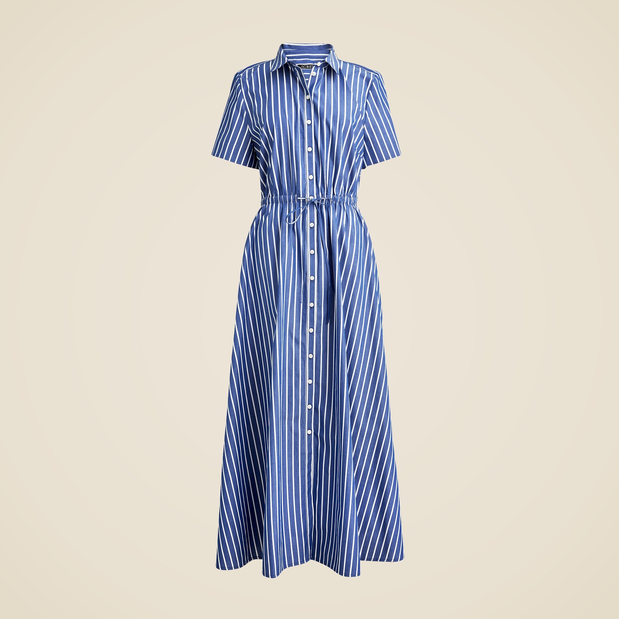 womens Shirred-waist shirtdress in striped poplin