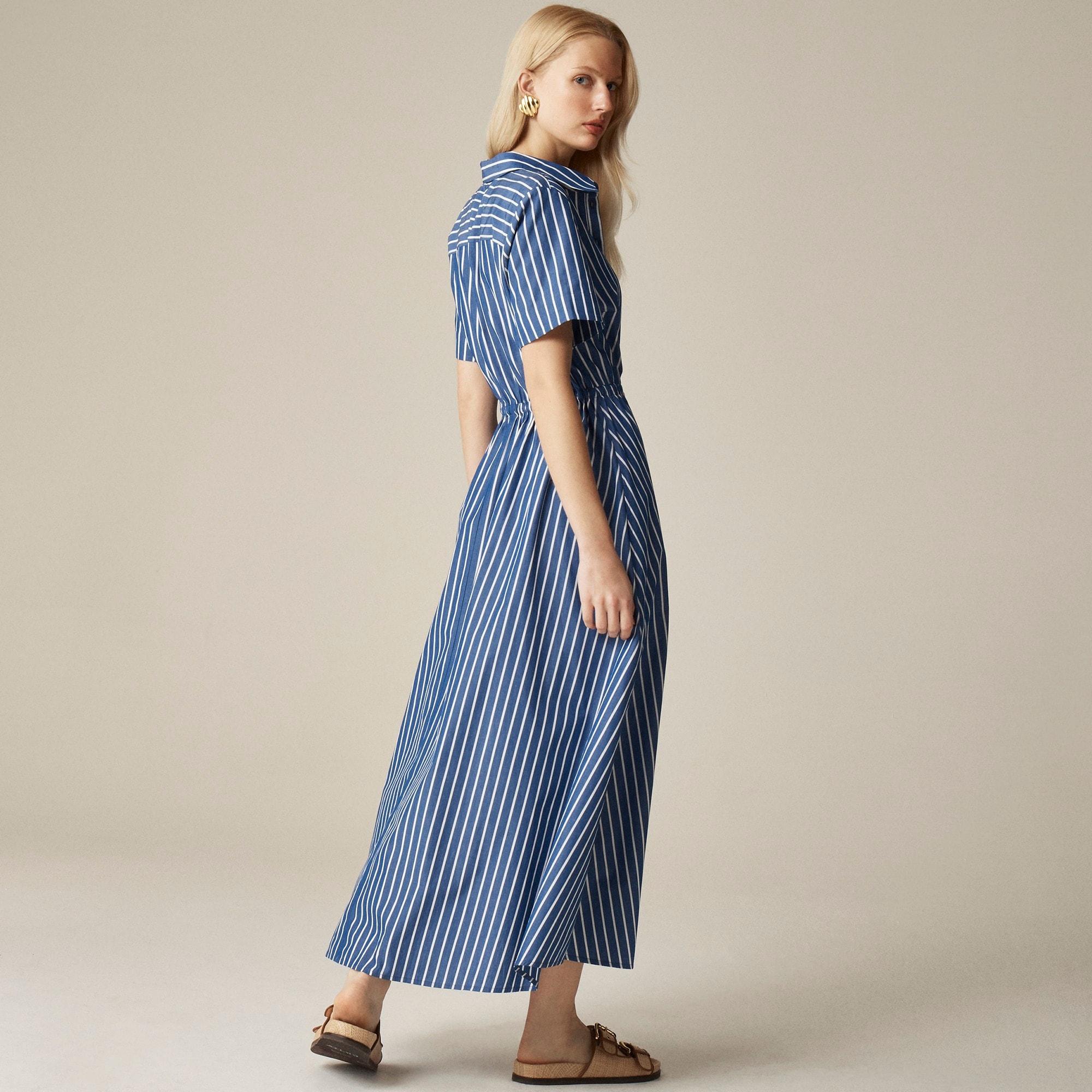 Cerise shirtdress in striped poplin