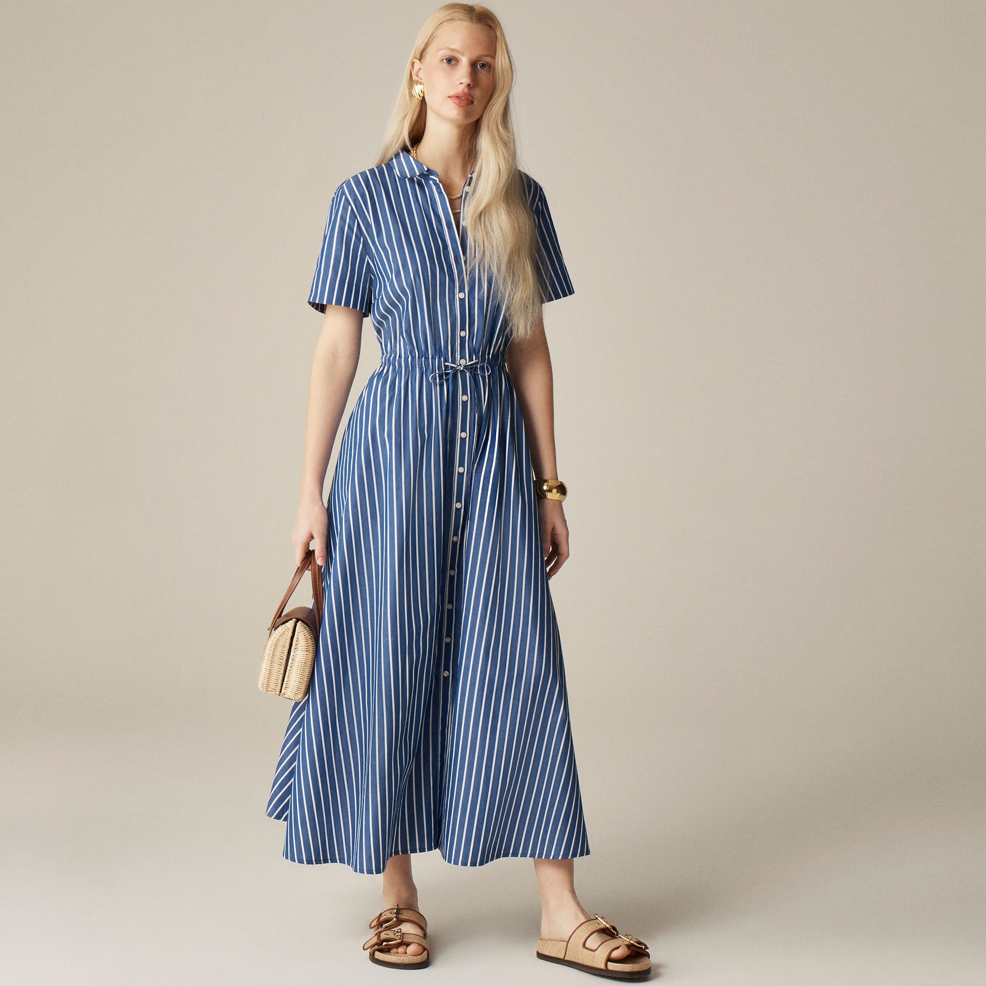  Cerise shirtdress in striped poplin