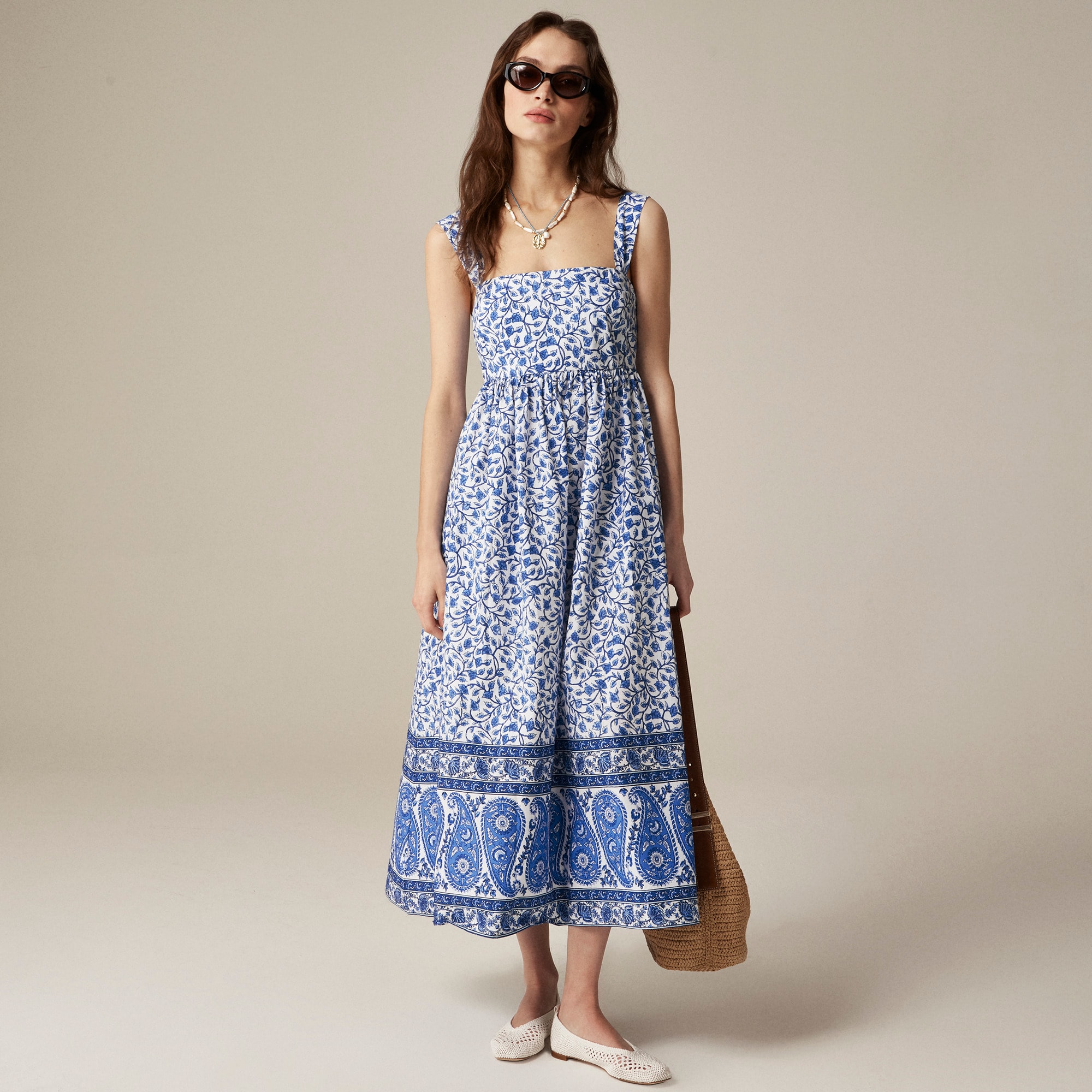 Squareneck midi dress in bandana block print