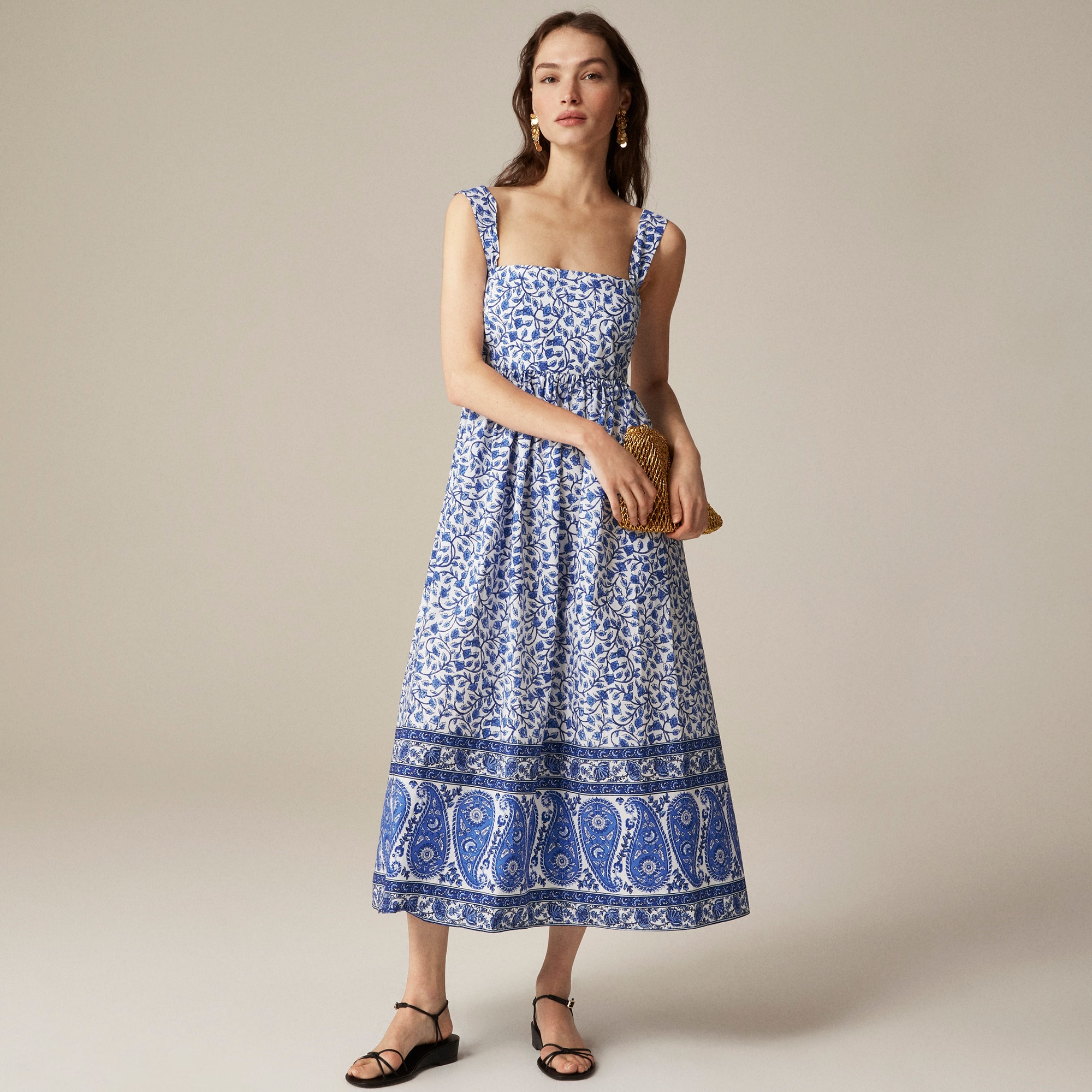womens Squareneck midi dress in bandana block print