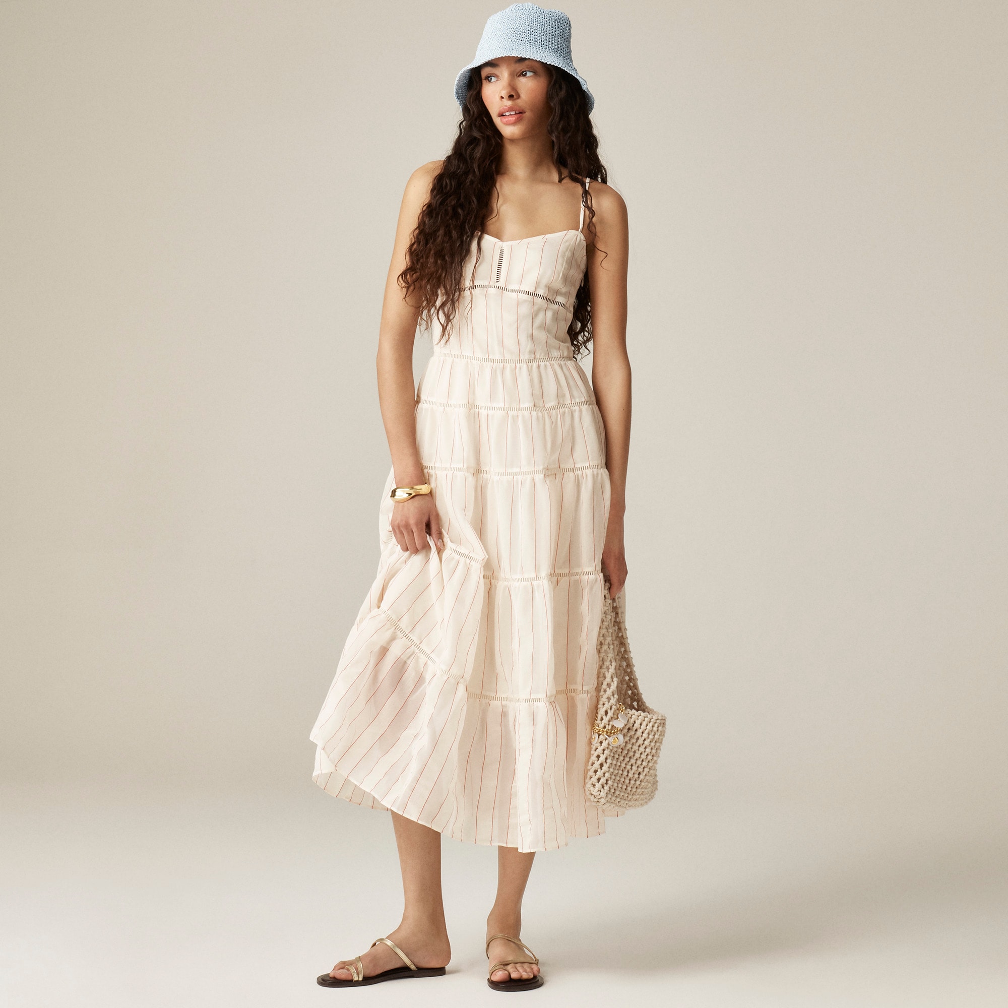womens Tiered slip dress in dobby satin