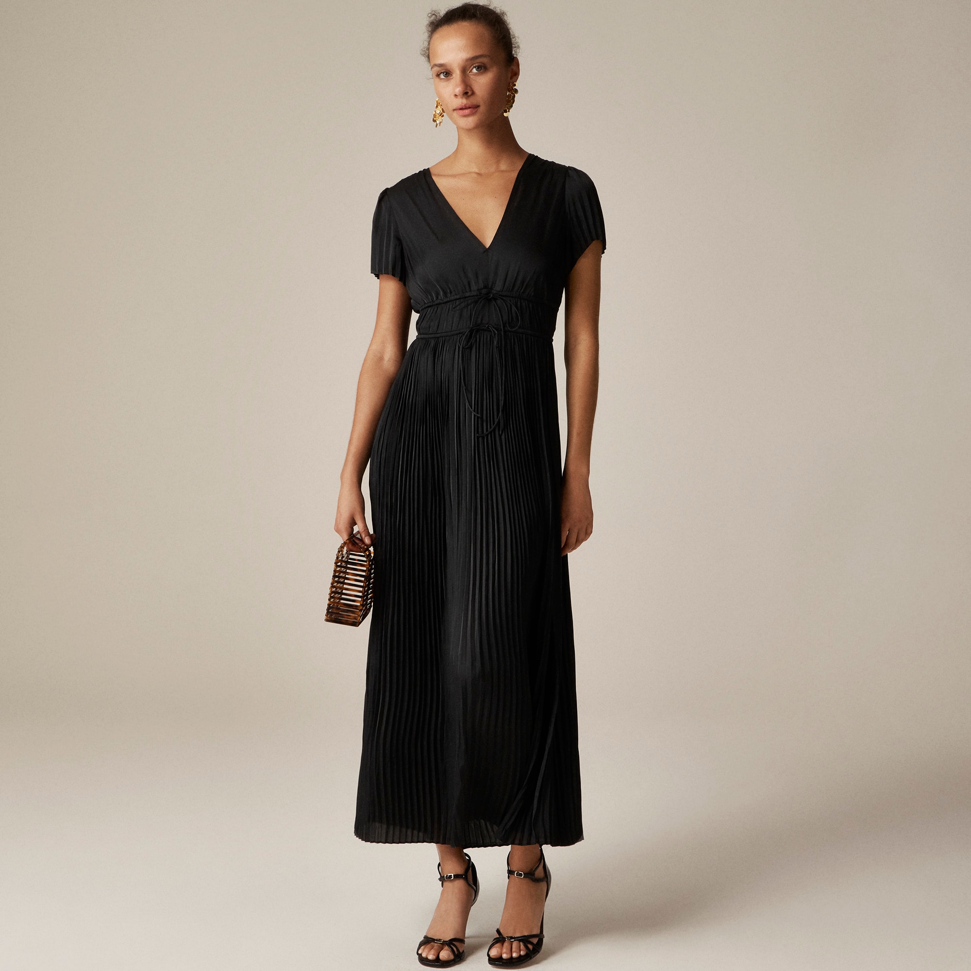 womens Pleated tie-waist dress in luster georgette